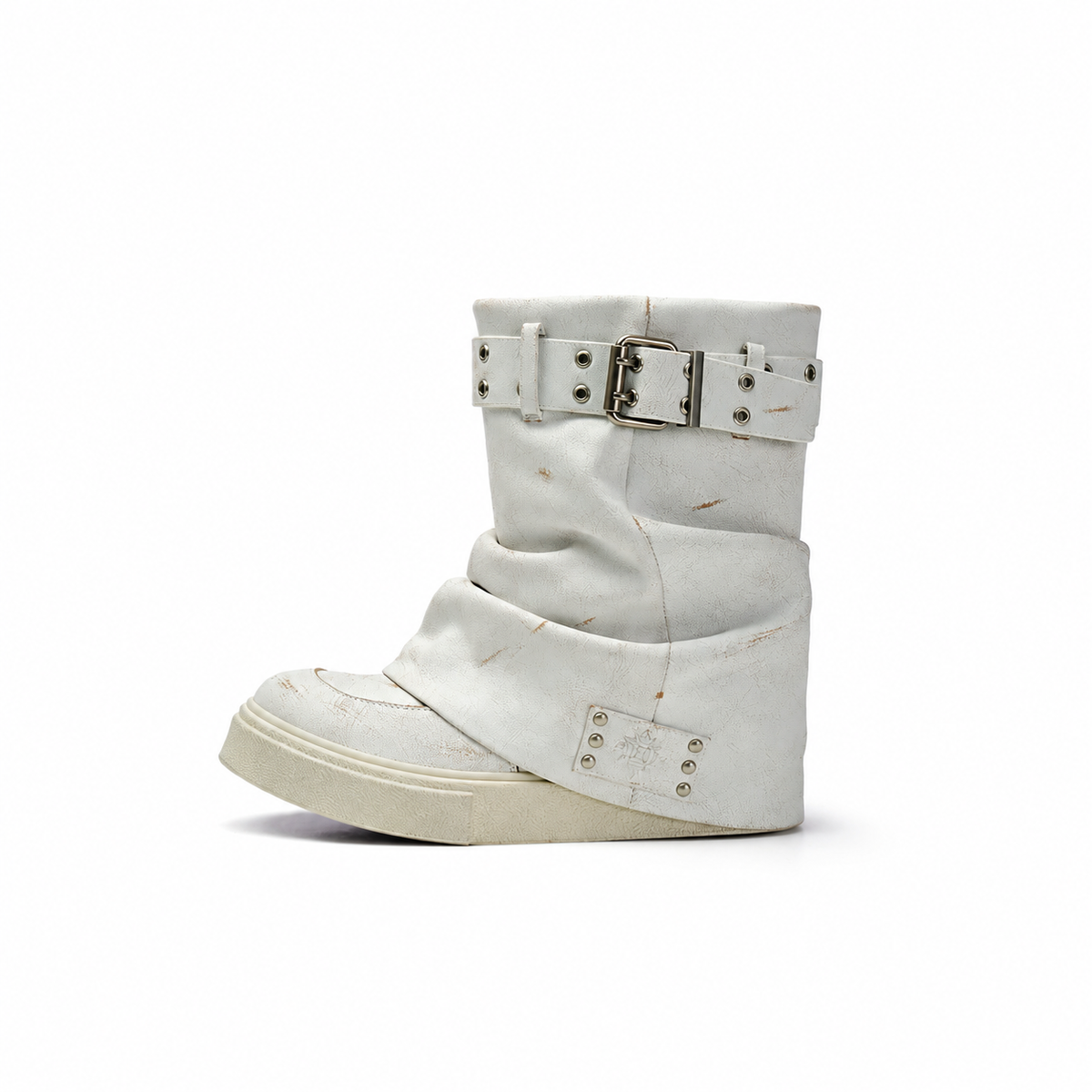Buckle-Cuff Slouch Leather Boots product view 3