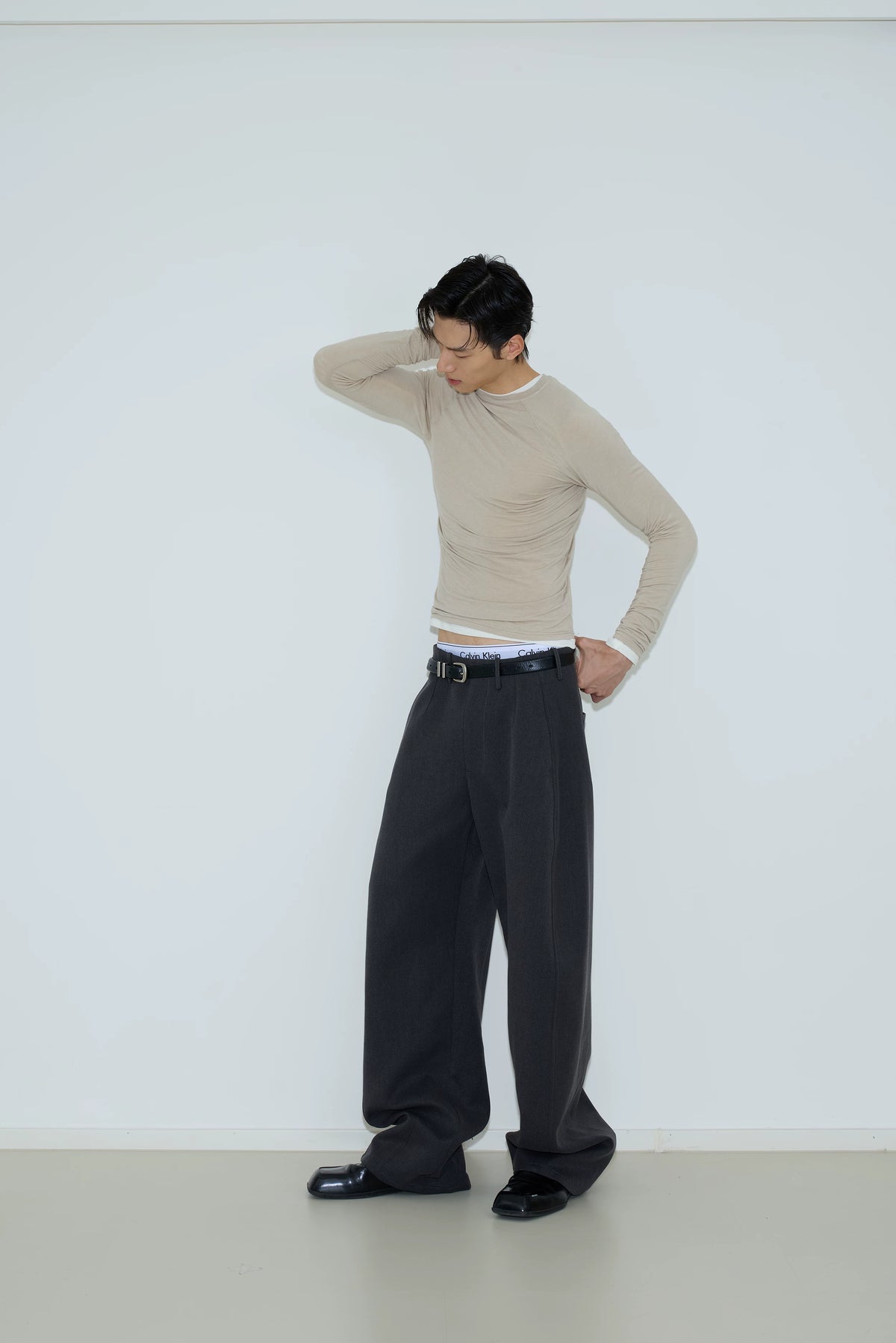 Curved-Leg Twill Tailored Trousers product view 2