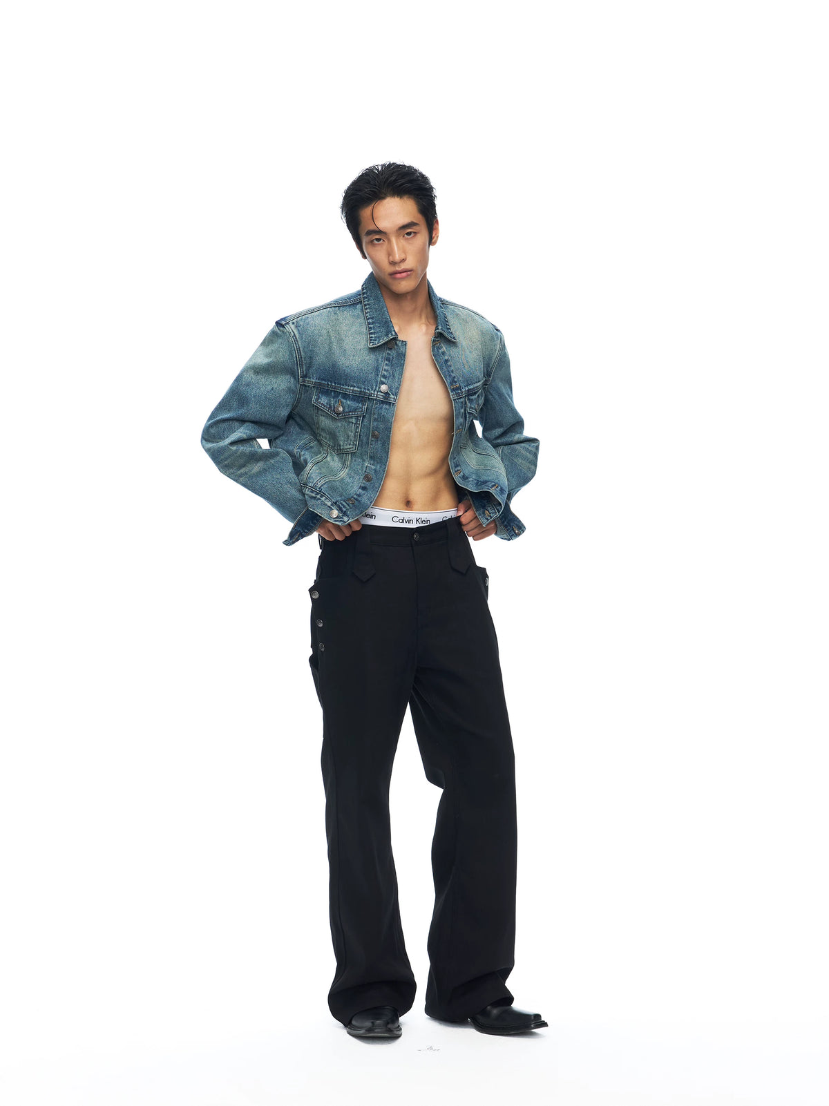Vintage-Wash Cropped Denim Jacket product view 2