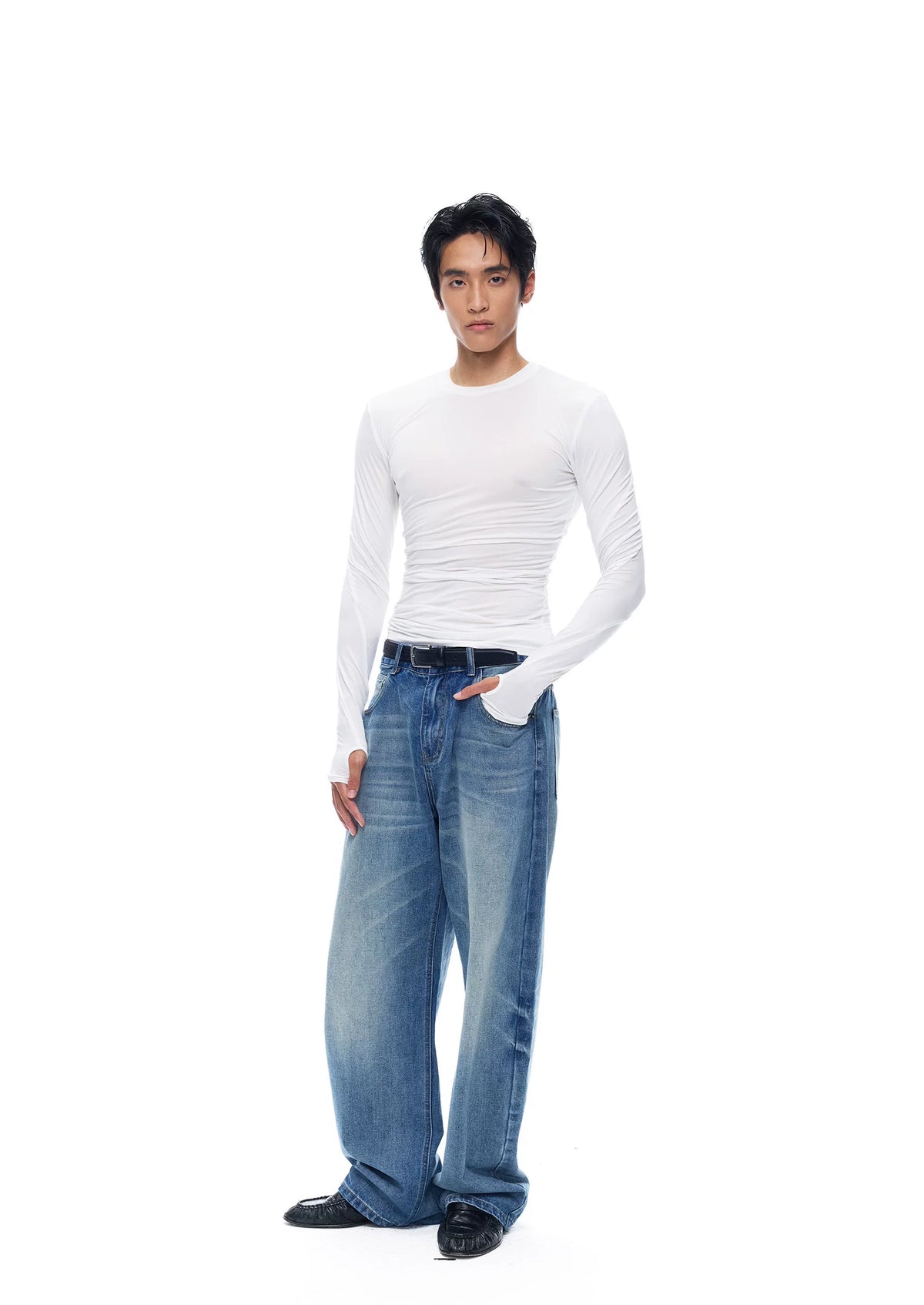 Ruched Sheer Lyocell Long-Sleeve Top product view 3
