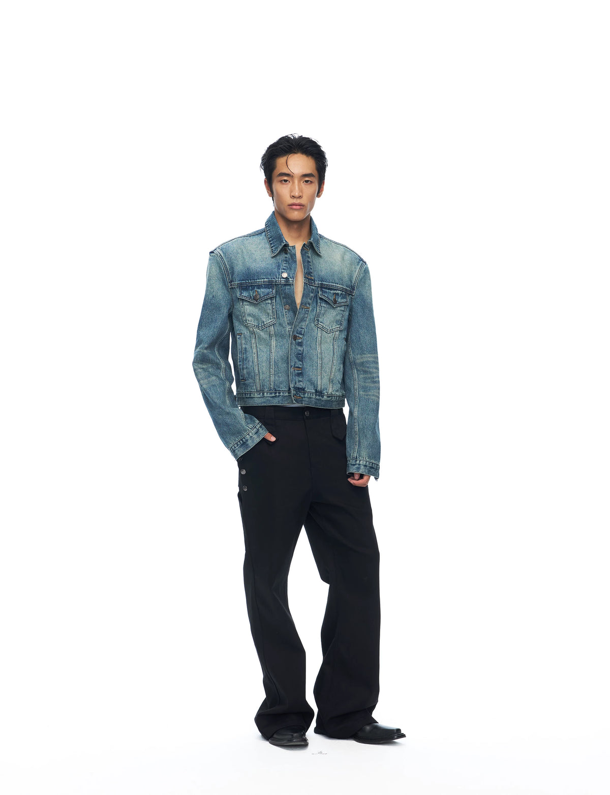Vintage-Wash Cropped Denim Jacket product view 3