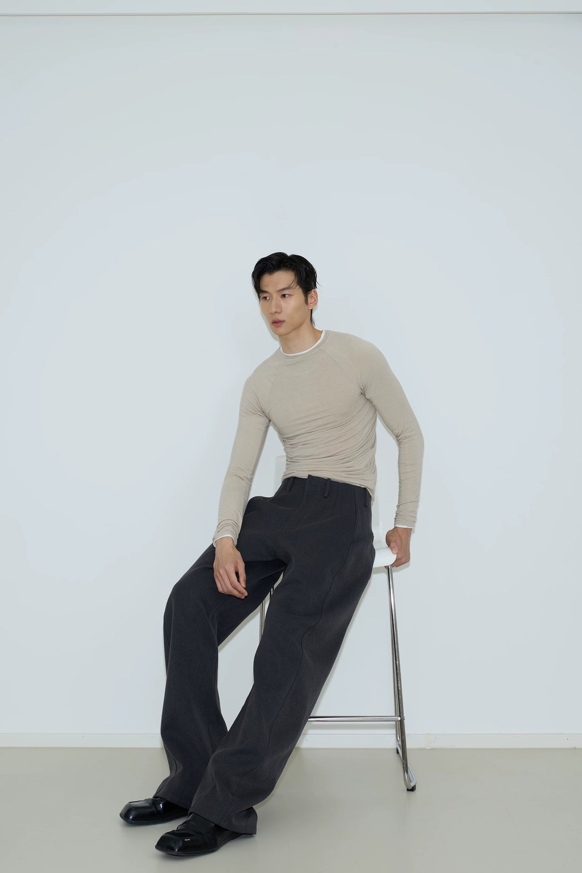 Curved-Leg Twill Tailored Trousers product view 3