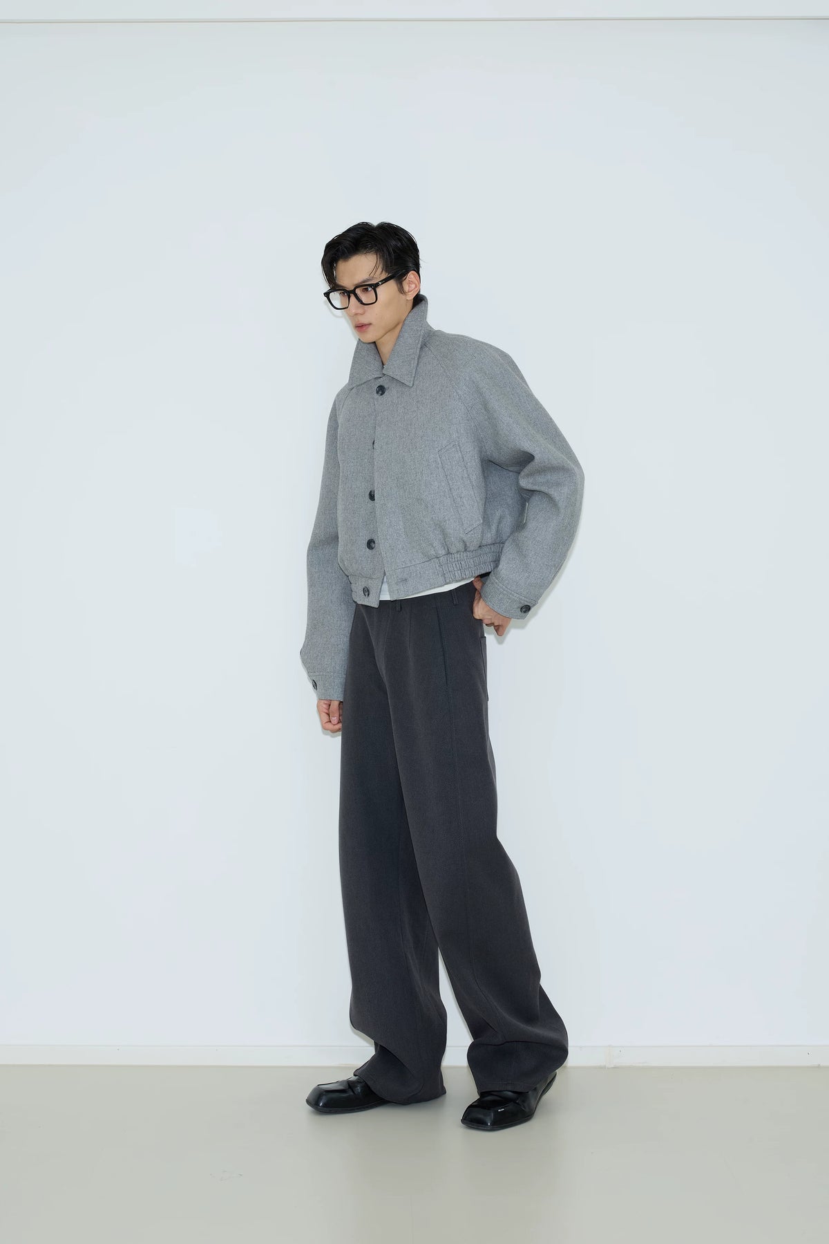 Curved-Leg Twill Tailored Trousers product view 4