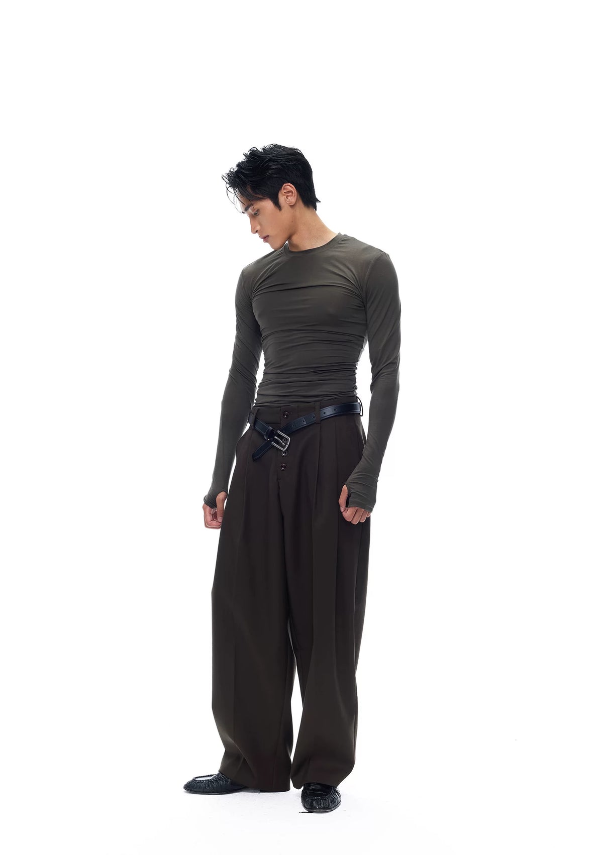 Ruched Sheer Lyocell Long-Sleeve Top product view 4