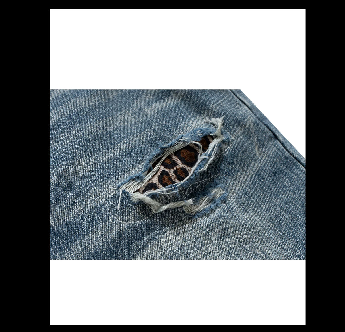 Leopard-Patch Distressed Stacked Jeans product view 5