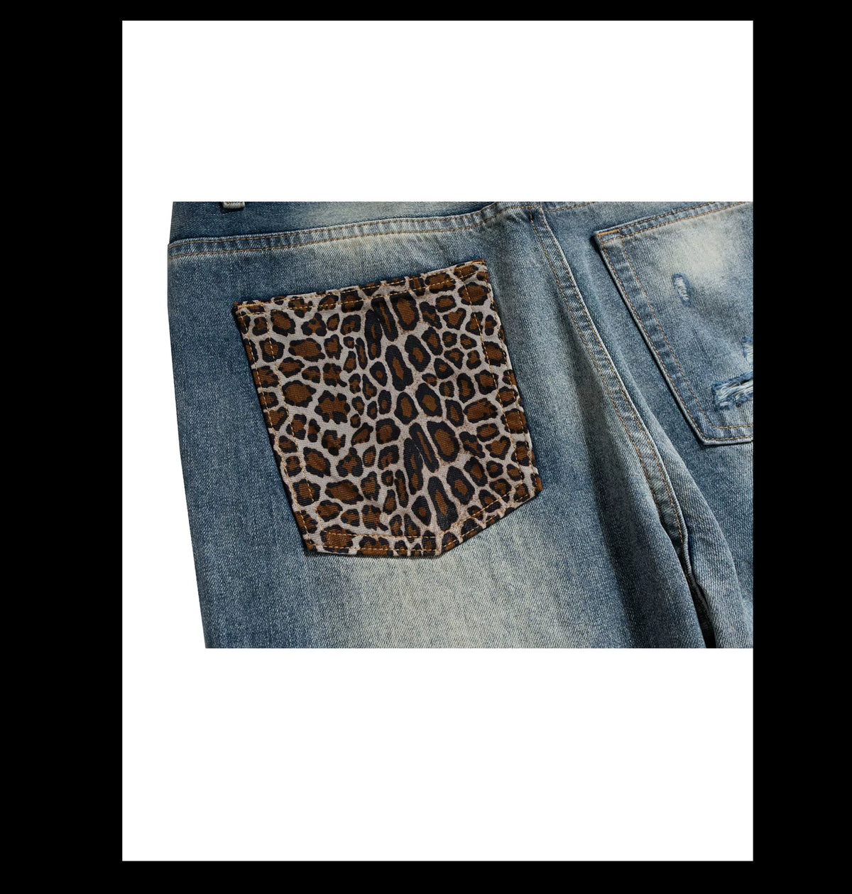 Leopard-Patch Distressed Stacked Jeans product view 6