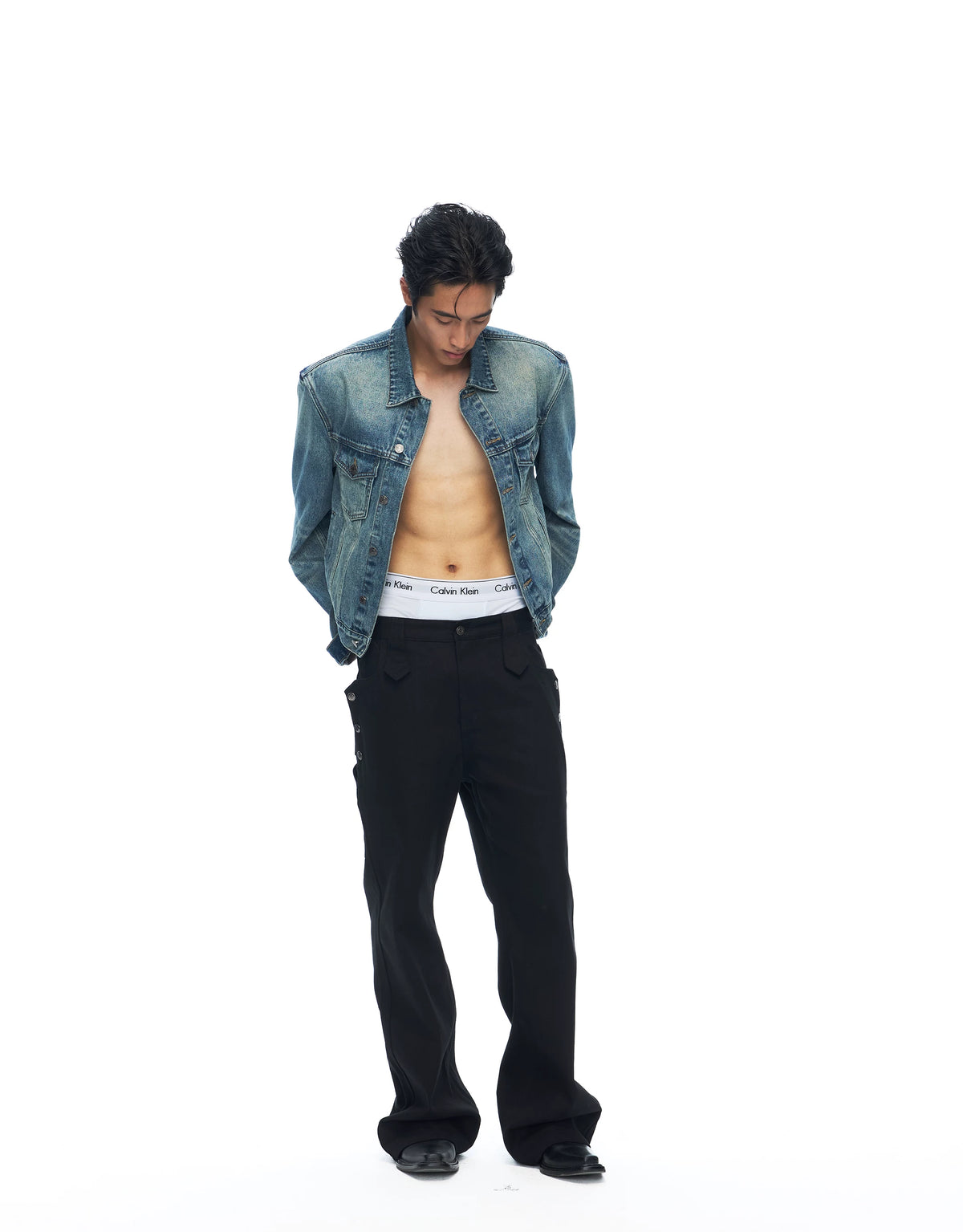 Vintage-Wash Cropped Denim Jacket product view 5
