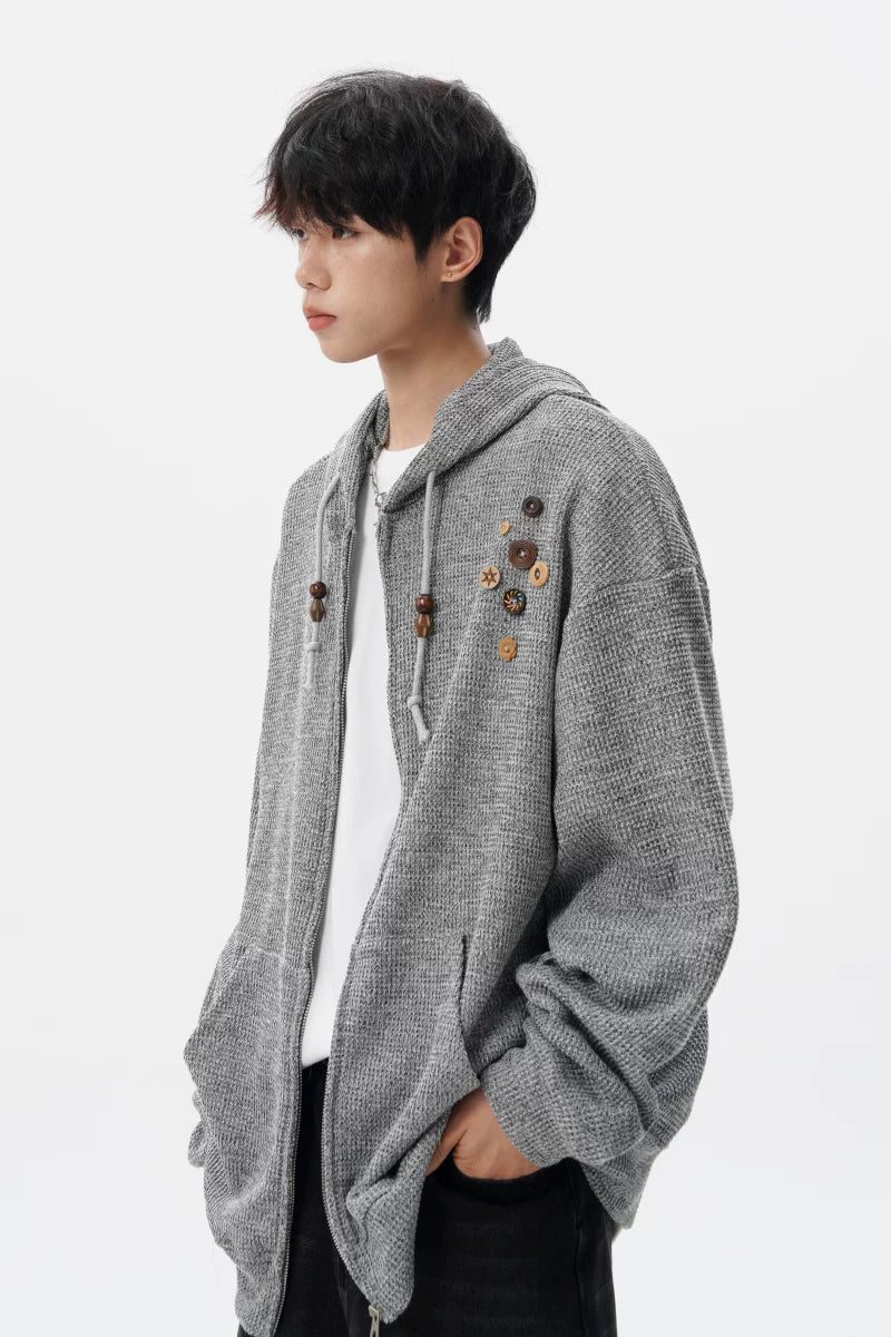 Button-Trim Hooded Knit Cardigan product view 6