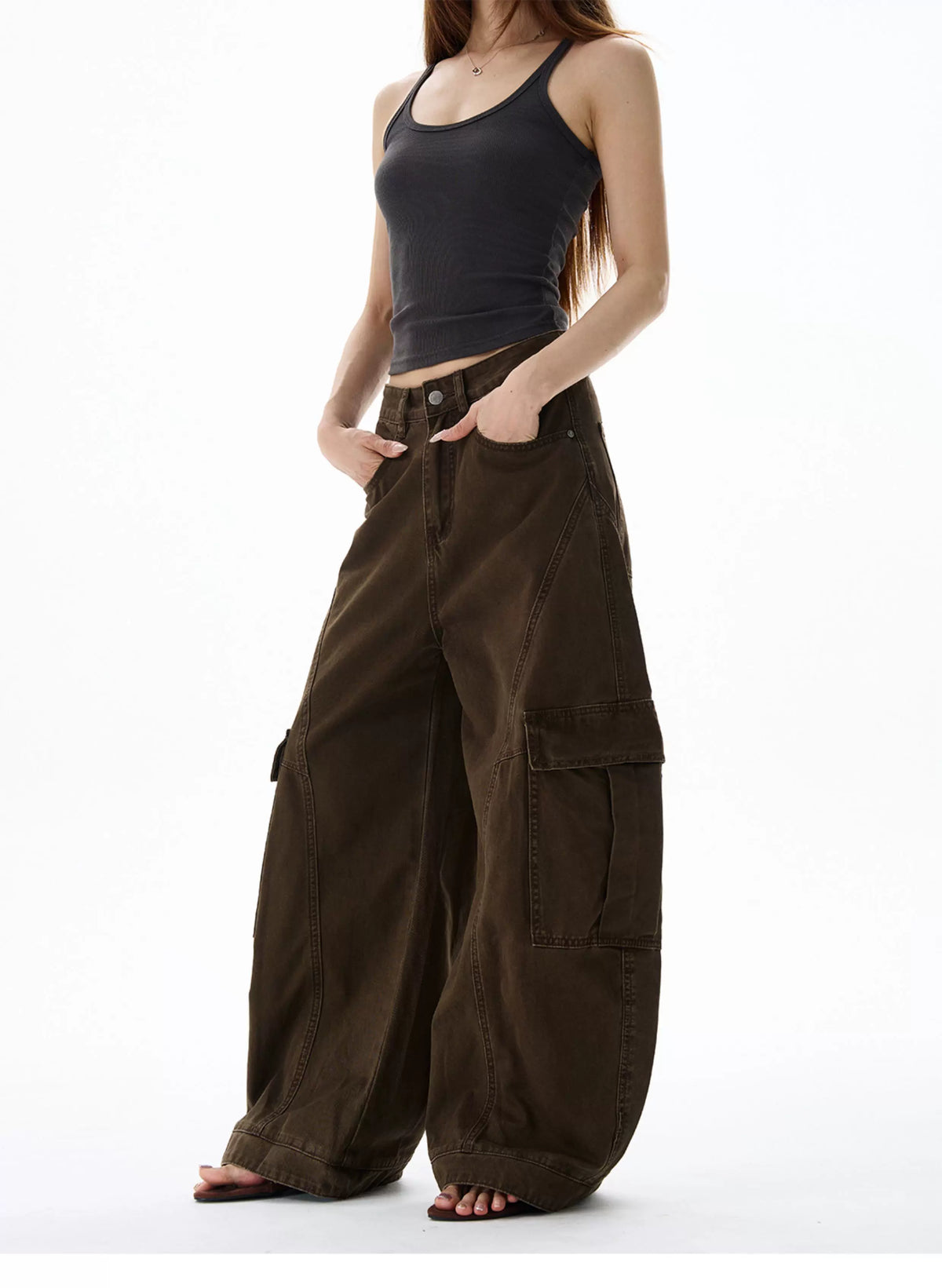Curved-Seam Wide-Leg Cargo Pants product view 5