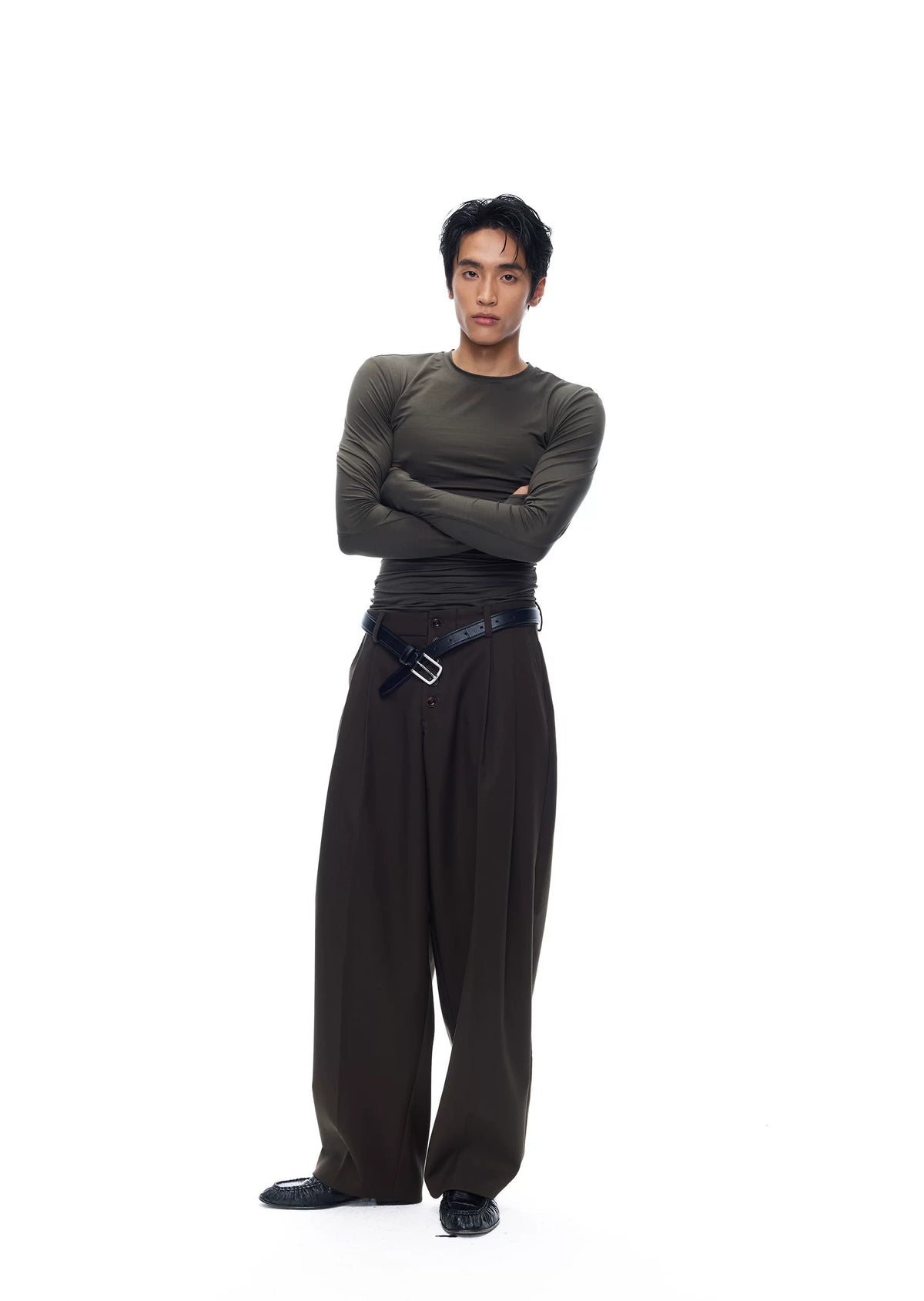 Ruched Sheer Lyocell Long-Sleeve Top product view 5