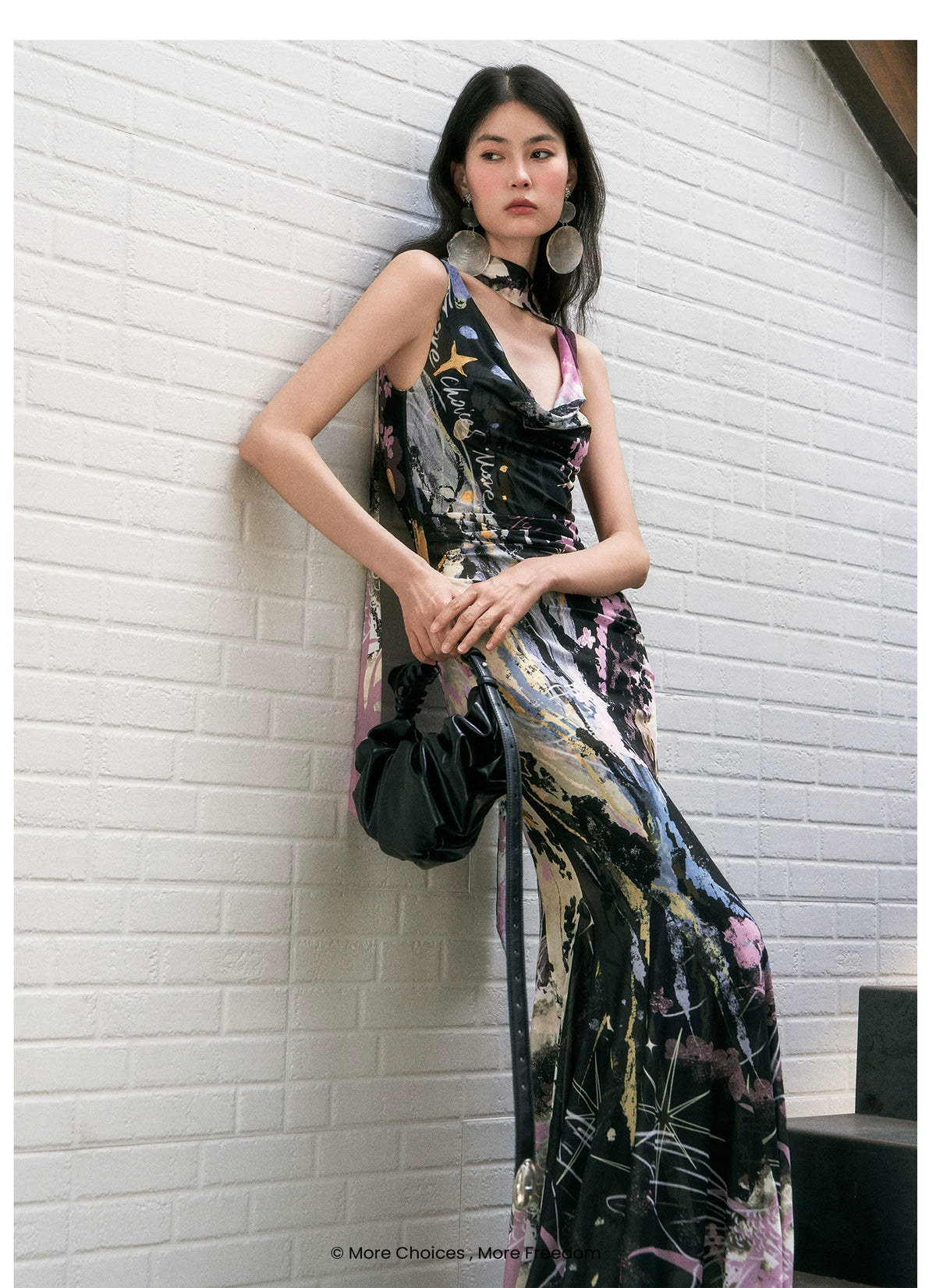 Floral Draped-Neck Mermaid Maxi Dress product view 4