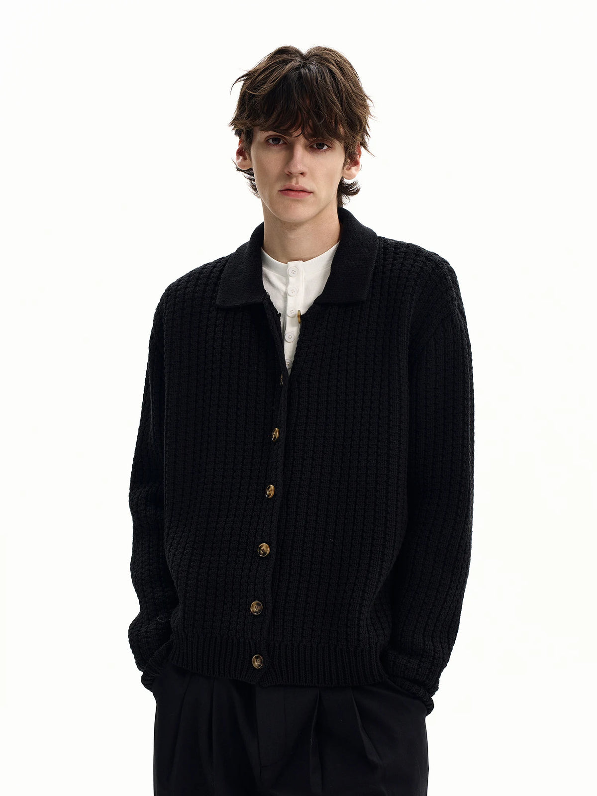 Collared Cable-Knit Button Cardigan product view 1