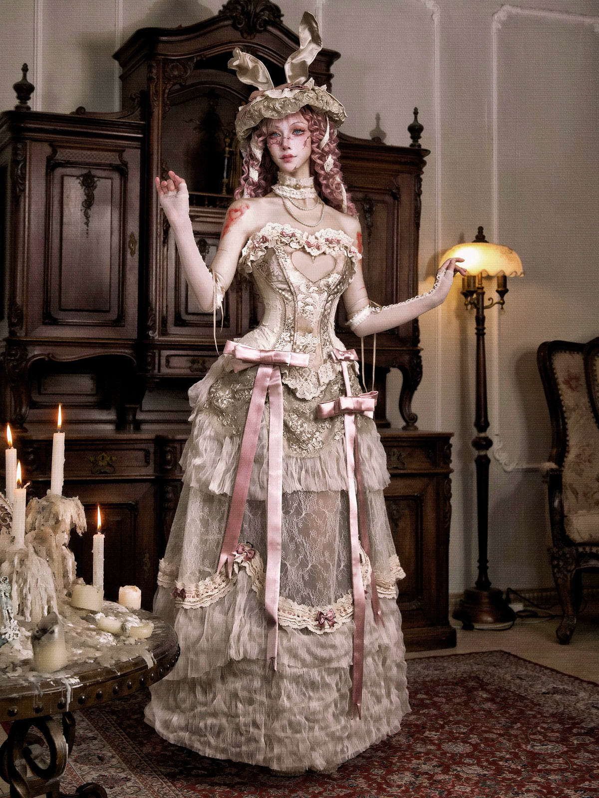 Heart-Neckline Floral Lace Boned Corset product view 3