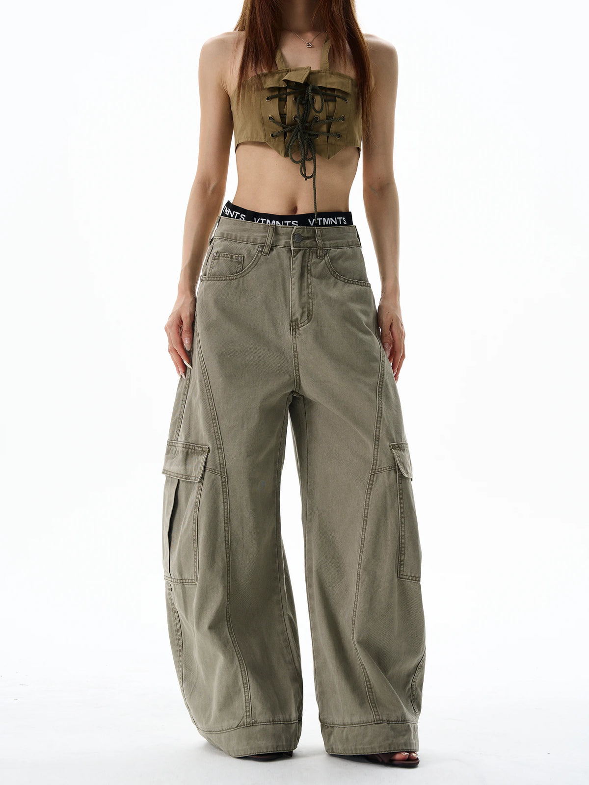 Curved-Seam Wide-Leg Cargo Pants product view 1