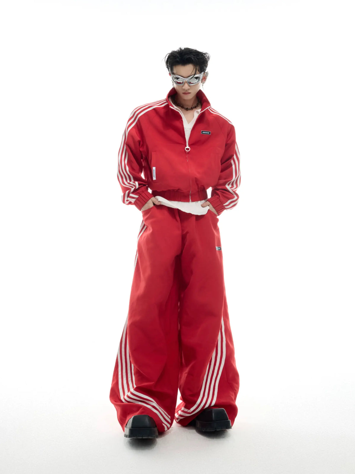 Four-Stripe Cropped Track Jacket and Pants Separates product view 1