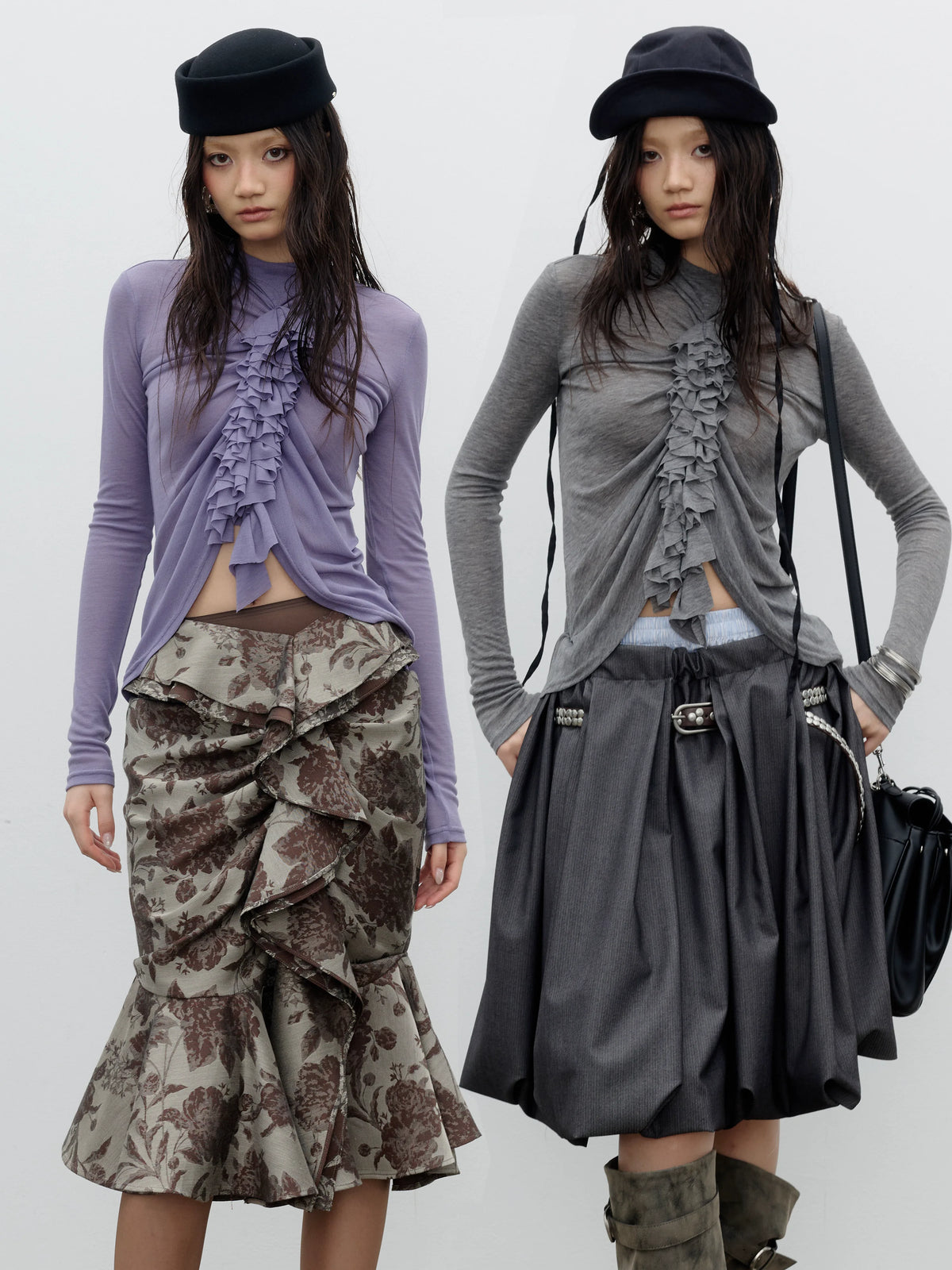 Ruched Ruffle-Trim Long-Sleeve Top product view 4