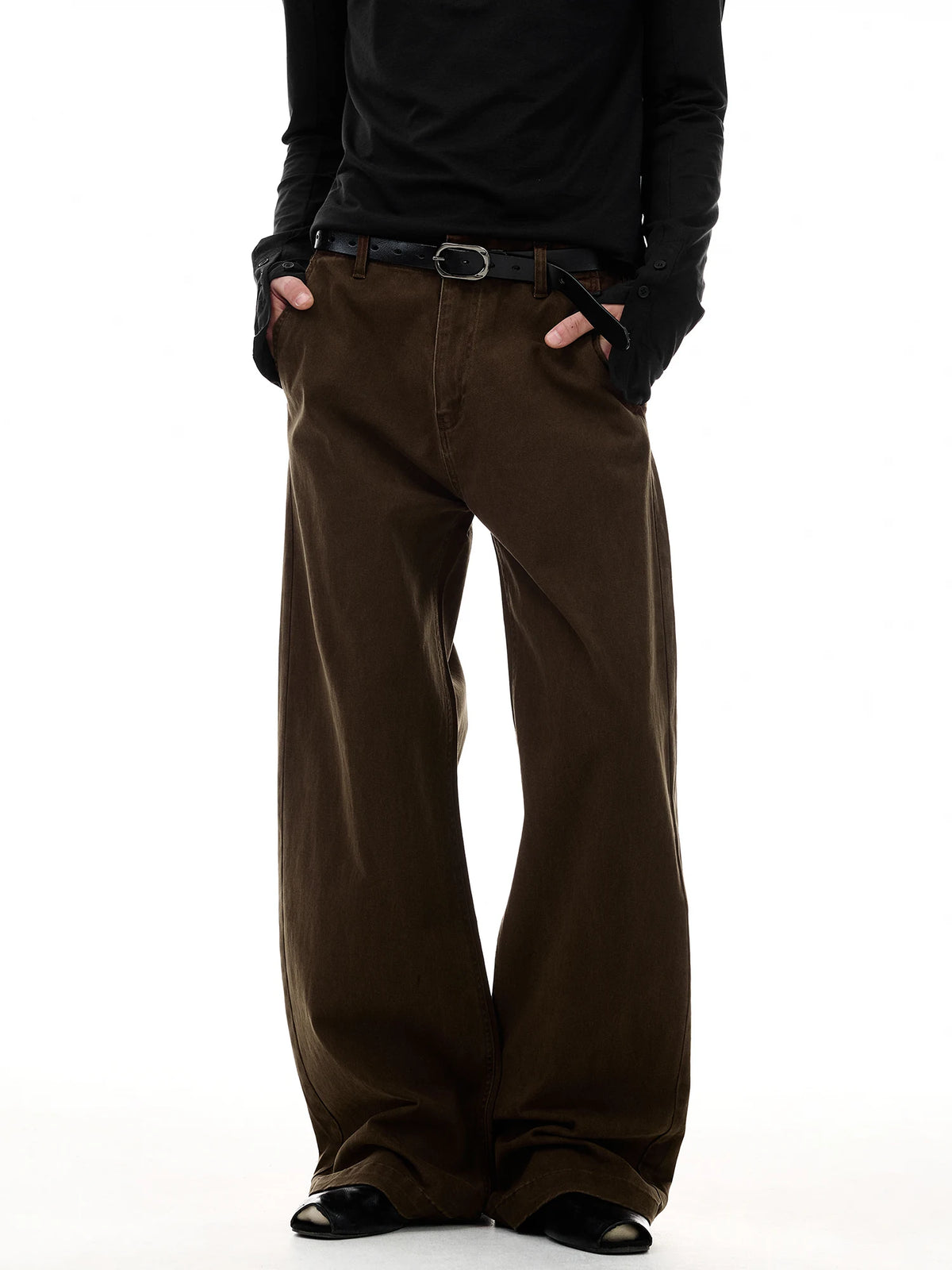 Curved-Seam Wide-Leg Cotton Trousers product view 1