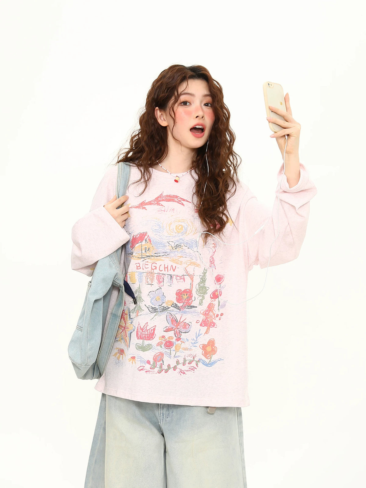 Graffiti-Print Oversized Long-Sleeve Top product view 1