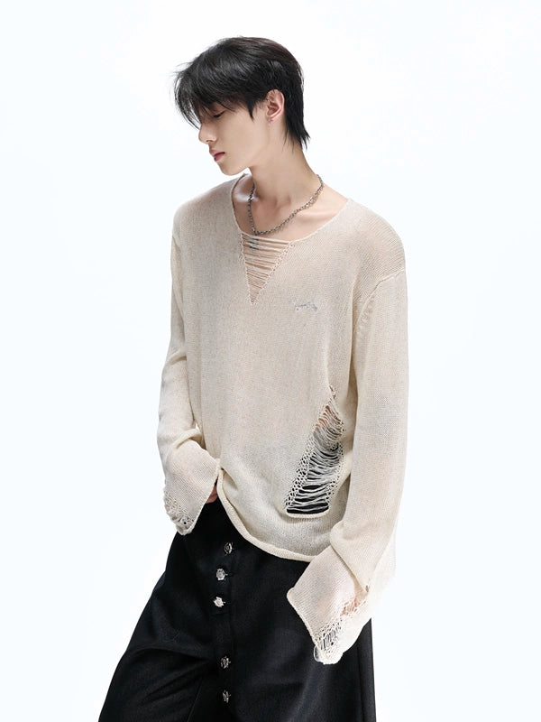 Distressed Deep-V Knit Top product view 1
