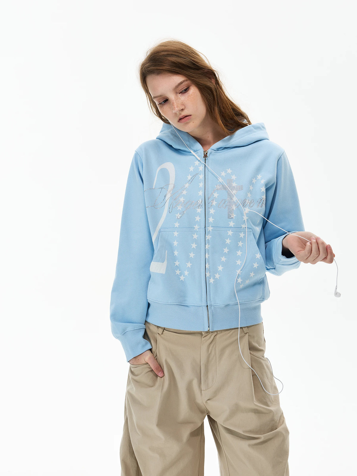 Star-Graphic Cropped Zip Hoodie product view 1