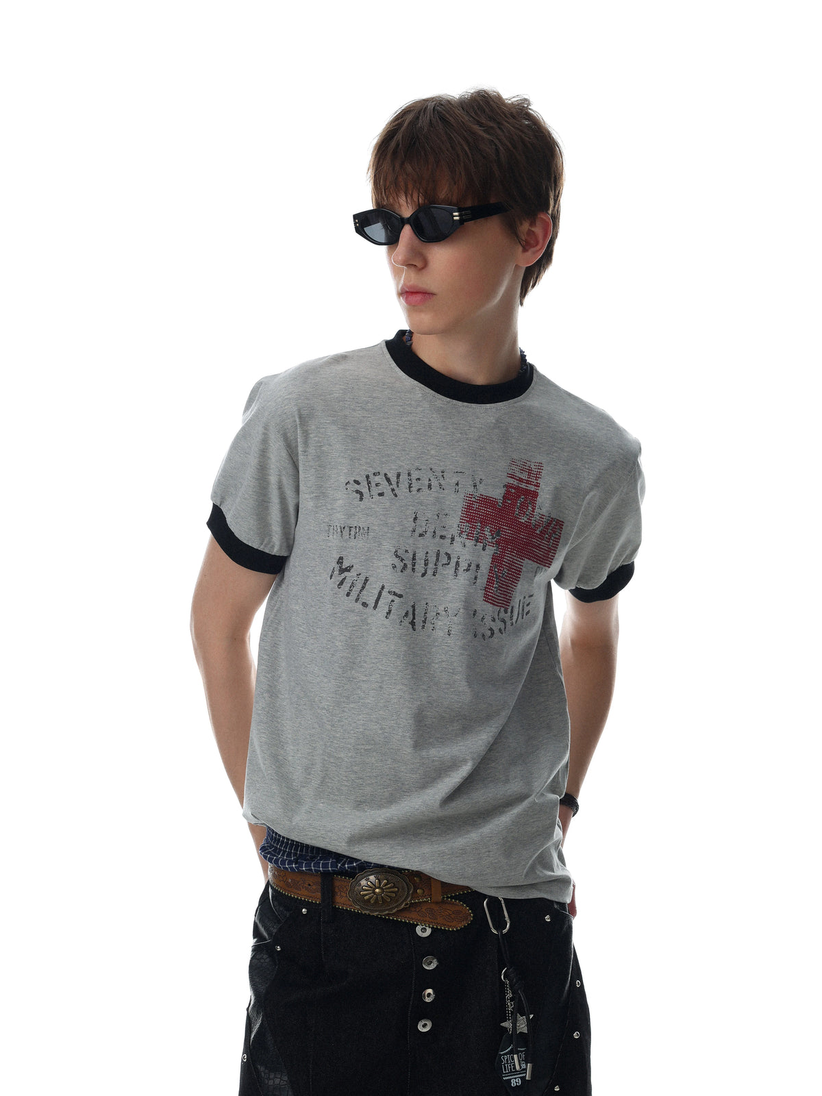 Cross-Graphic Contrast Ringer Tee product view 1