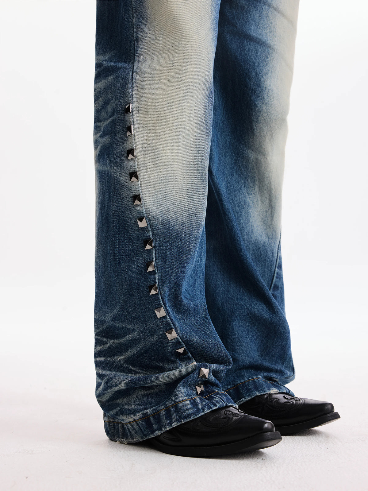 Studded Washed Stacked Flare Jeans product view 2