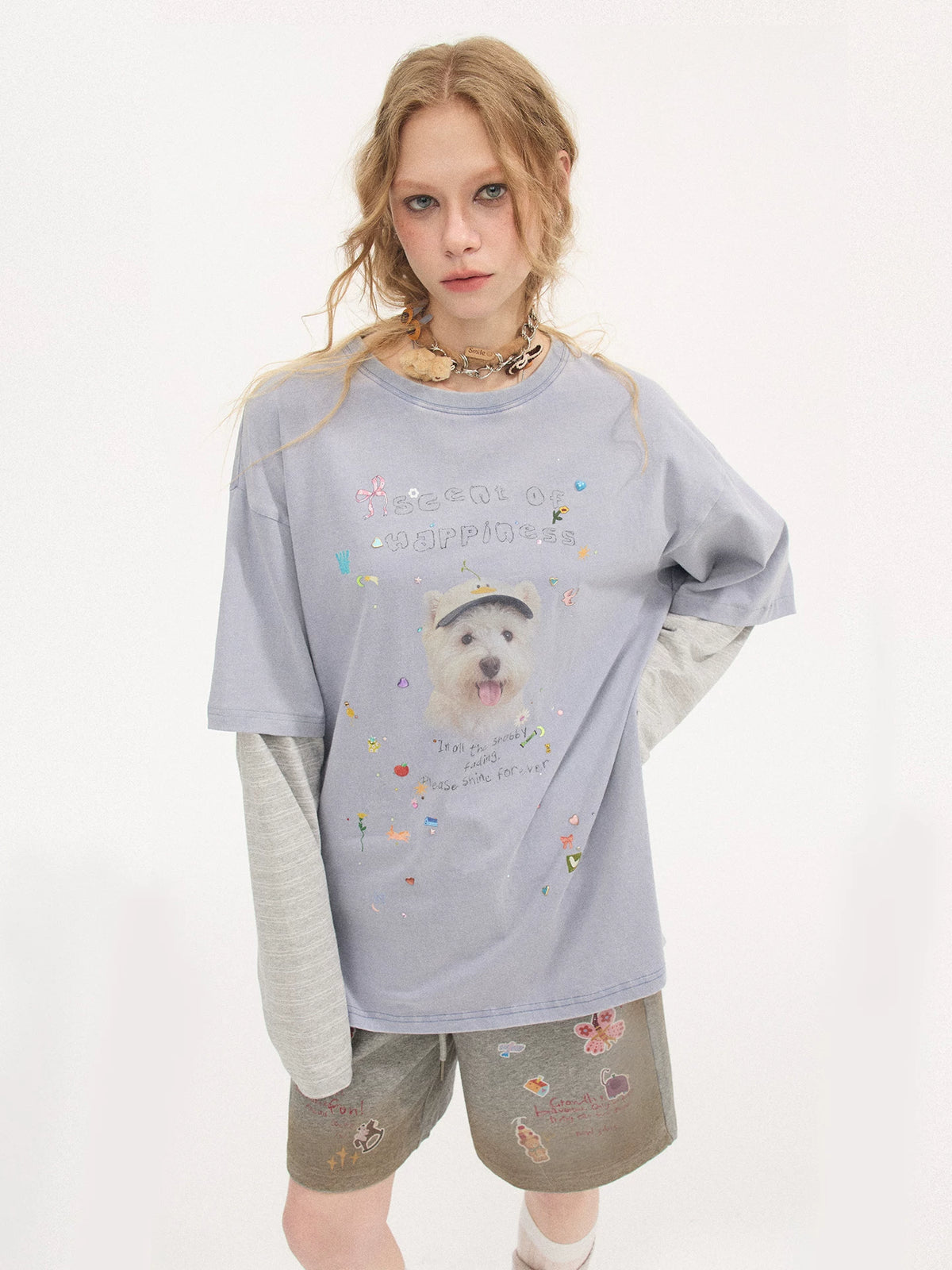 Rhinestone Puppy Layered Long-Sleeve Tee product view 2