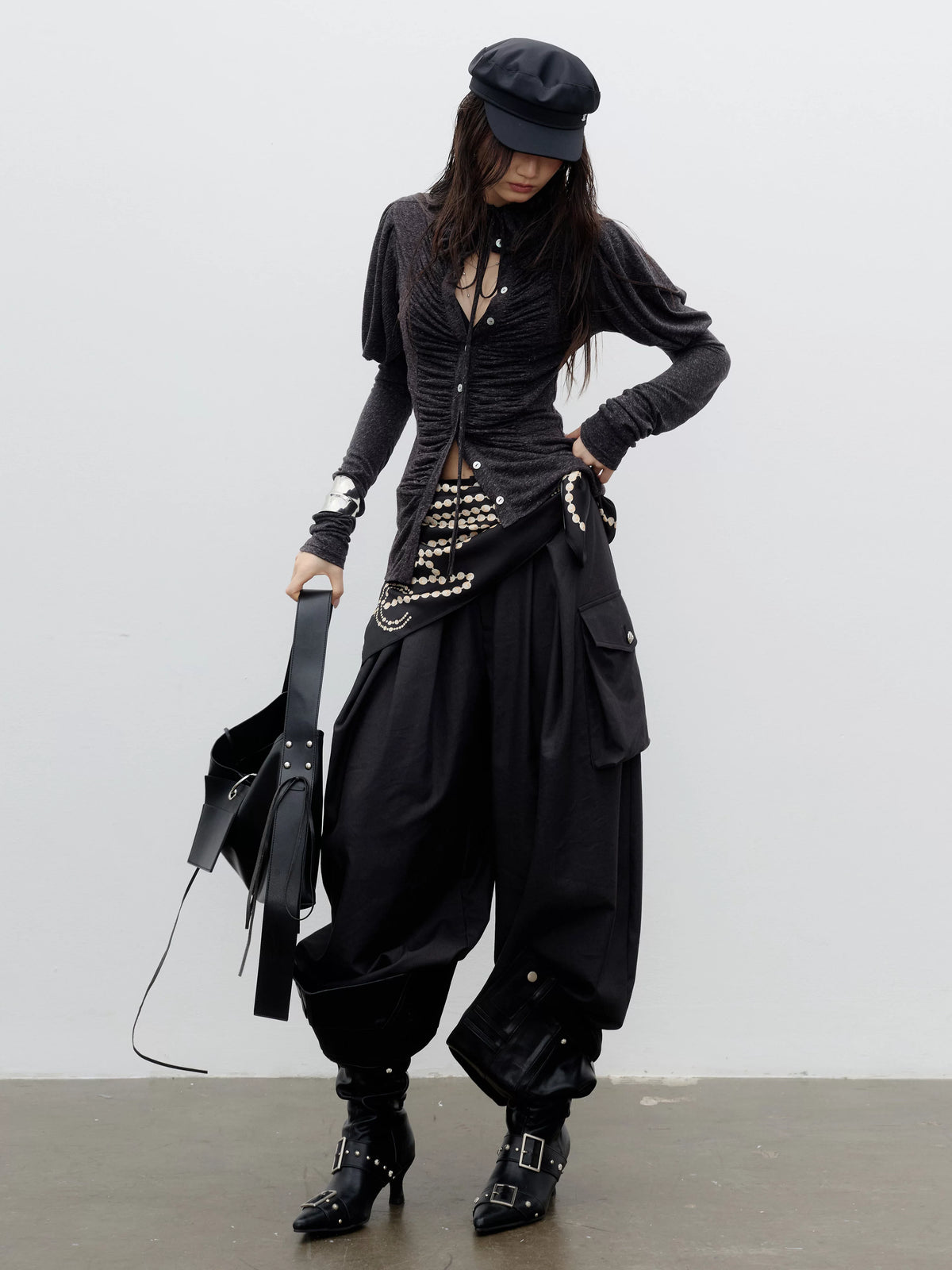 Sculpted High-Neck Ruched Tie Top product view 1
