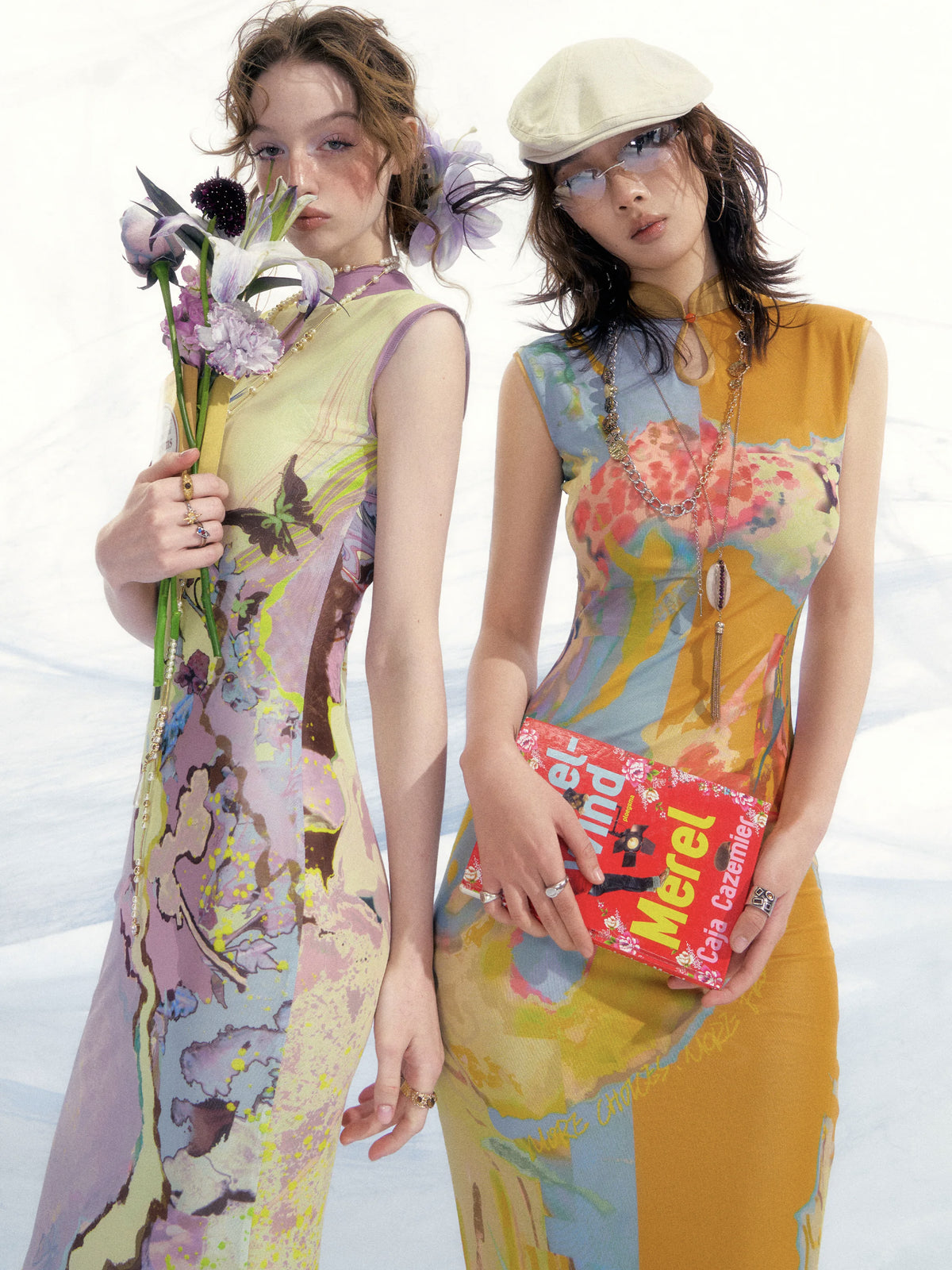 Painterly Sleeveless Qipao Maxi Dress product view 1