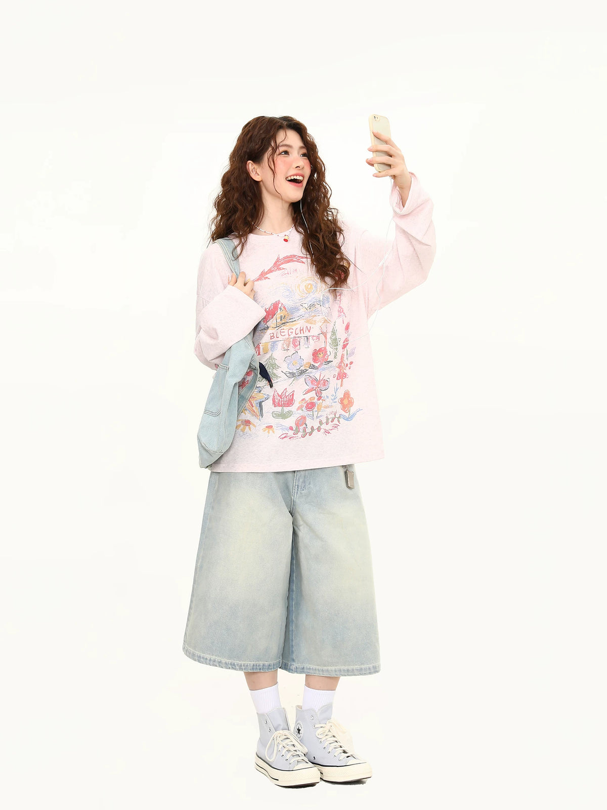 Graffiti-Print Oversized Long-Sleeve Top product view 3