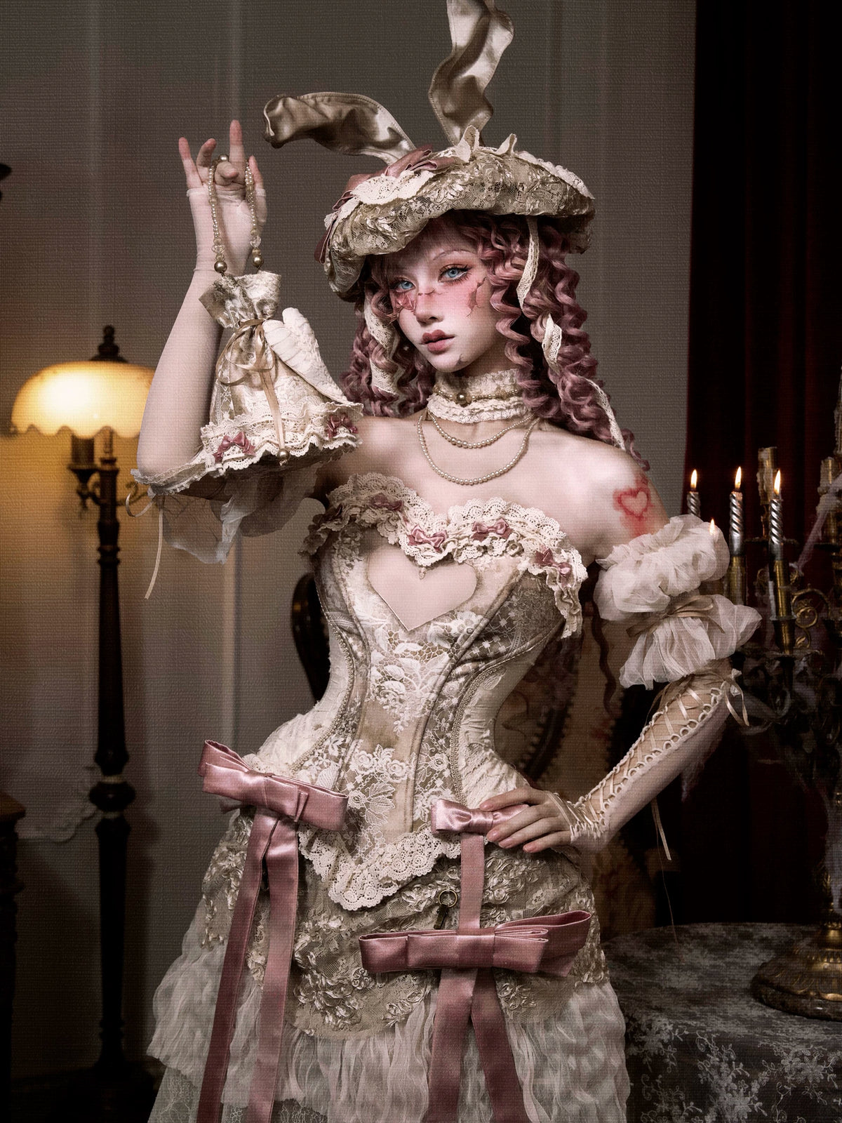Heart-Neckline Floral Lace Boned Corset product view 4