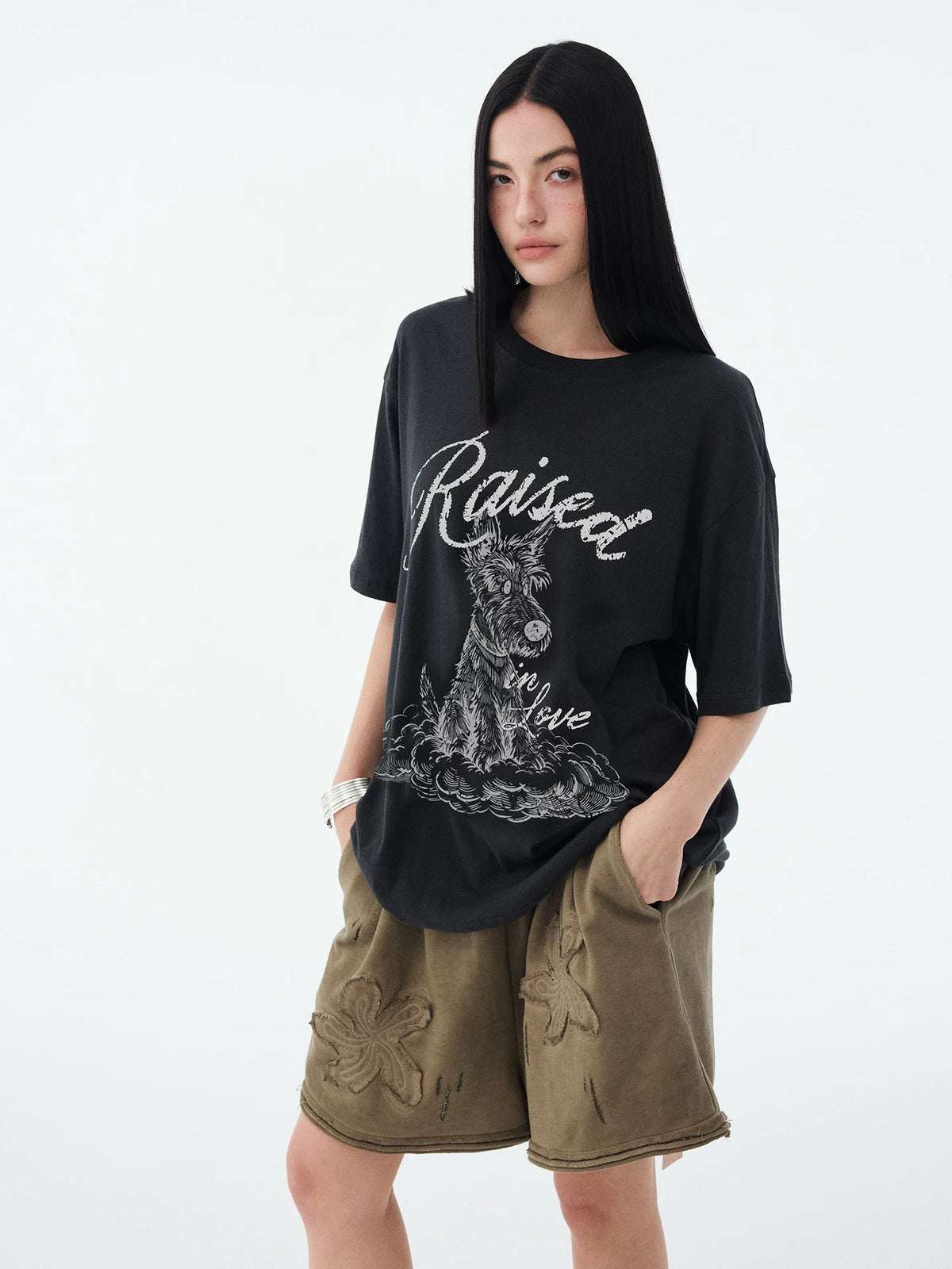 Washed Puppy-Print Drop-Shoulder Tee product view 3