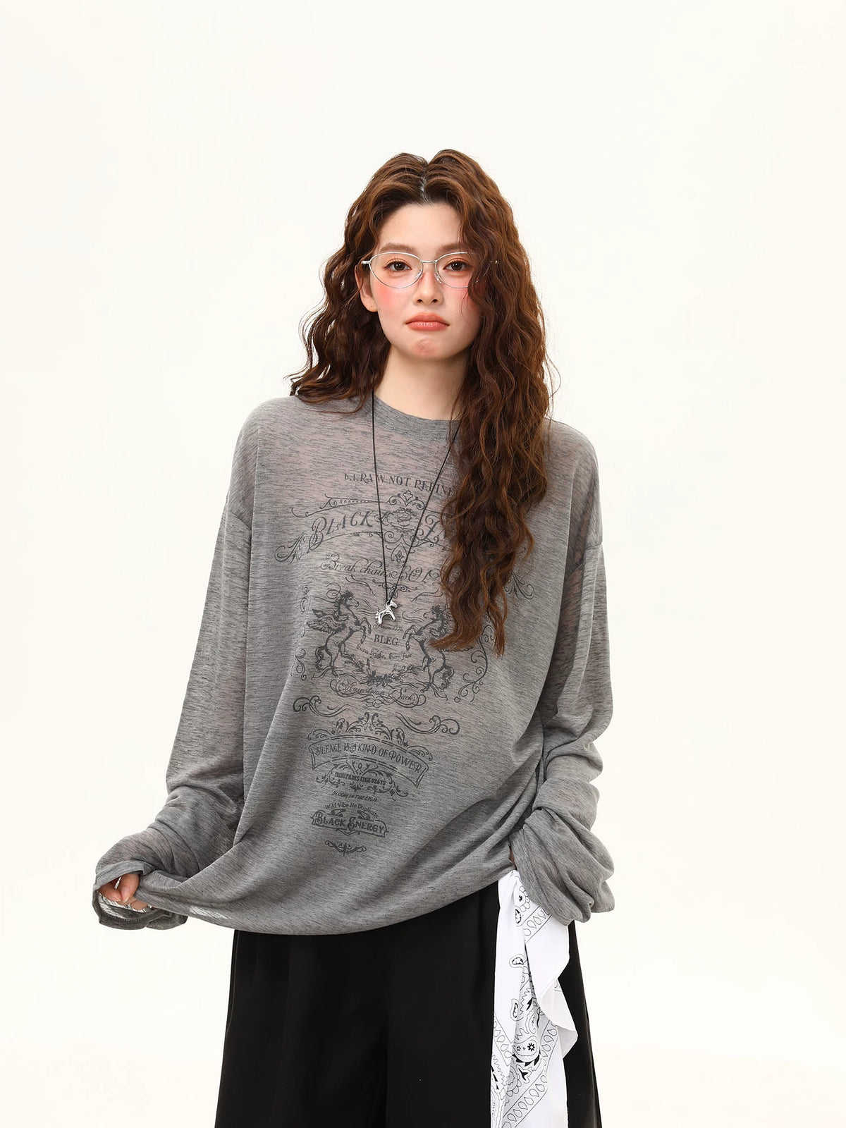 Sheer Graphic Oversized Long-Sleeve Top product view 2