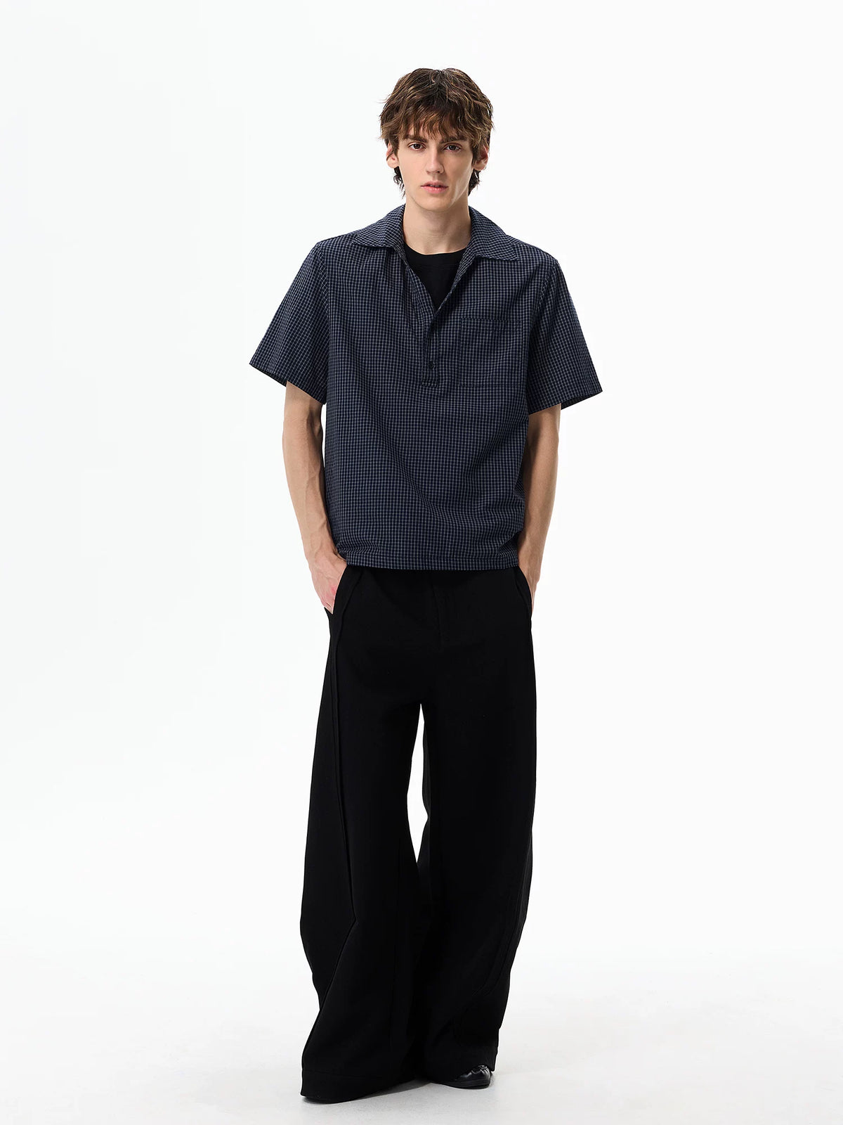 Layered-Neck Micro-Check Polo Shirt product view 2