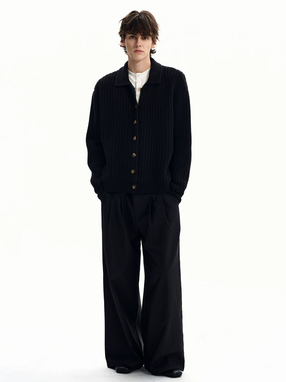 Collared Cable-Knit Button Cardigan product view 3
