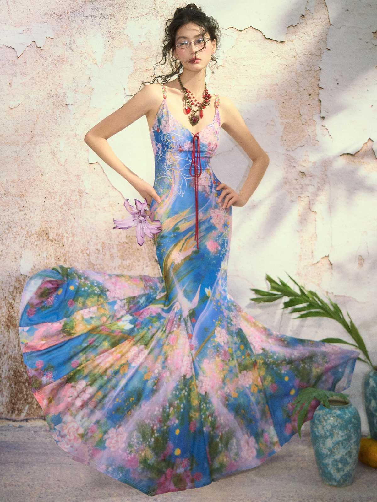 Aquatic Painting Mermaid Slip Dress product view 1