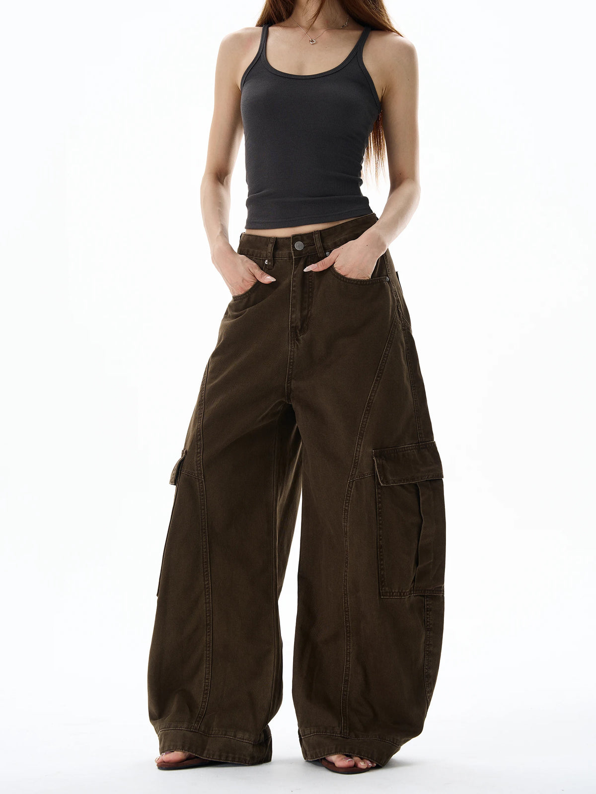 Curved-Seam Wide-Leg Cargo Pants product view 2