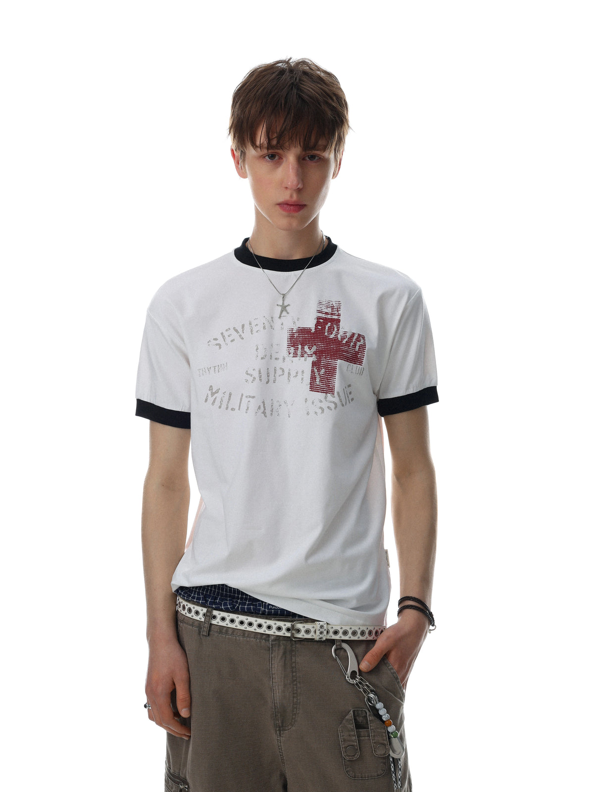 Cross-Graphic Contrast Ringer Tee product view 5