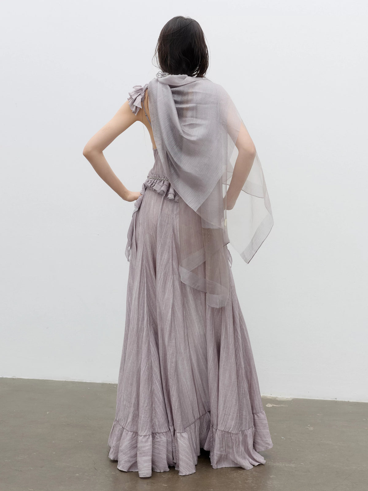 Dusty-Pink Asymmetric Ruffle Maxi Dress product view 3