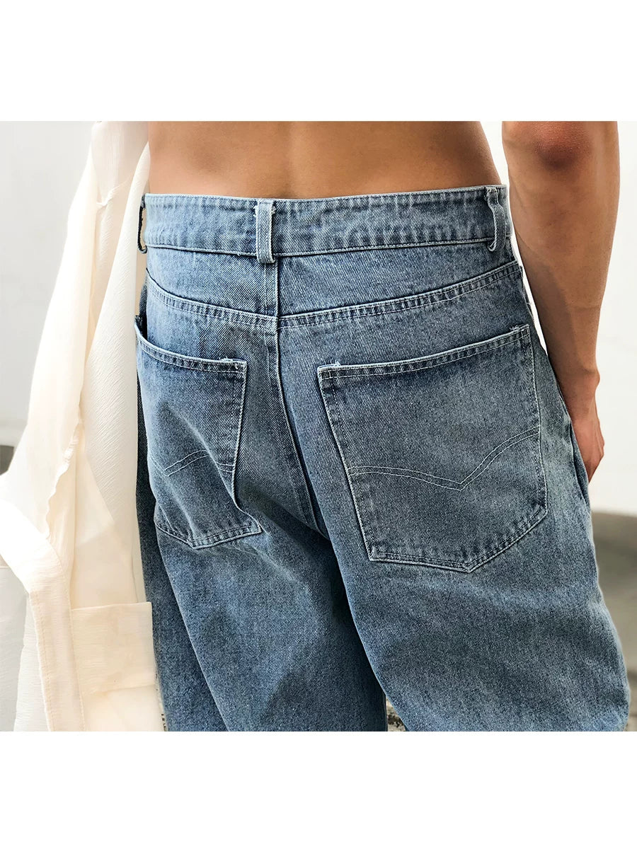 Peacock-Blue Washed Wide-Leg Jeans product view 1