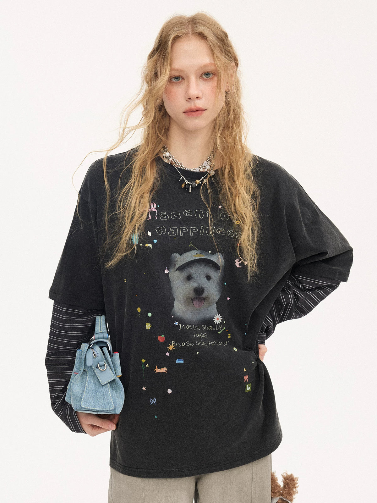 Rhinestone Puppy Layered Long-Sleeve Tee product view 1