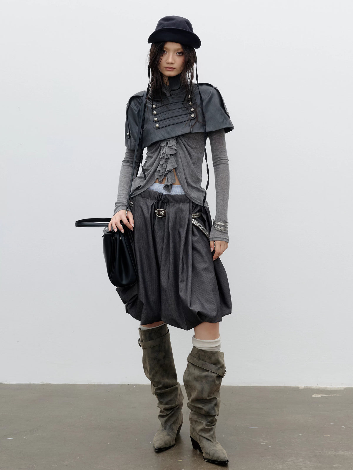 Cropped Military-Button Faux-Leather Cape product view 3
