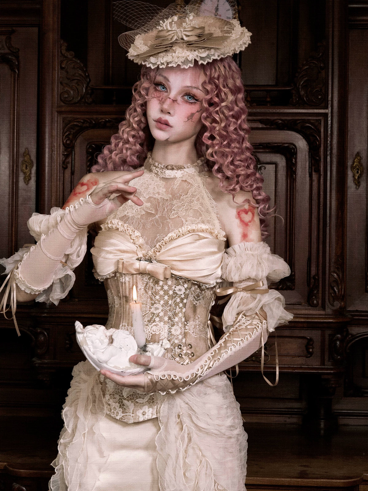 Draped-Bust Floral Lace Boned Corset product view 5