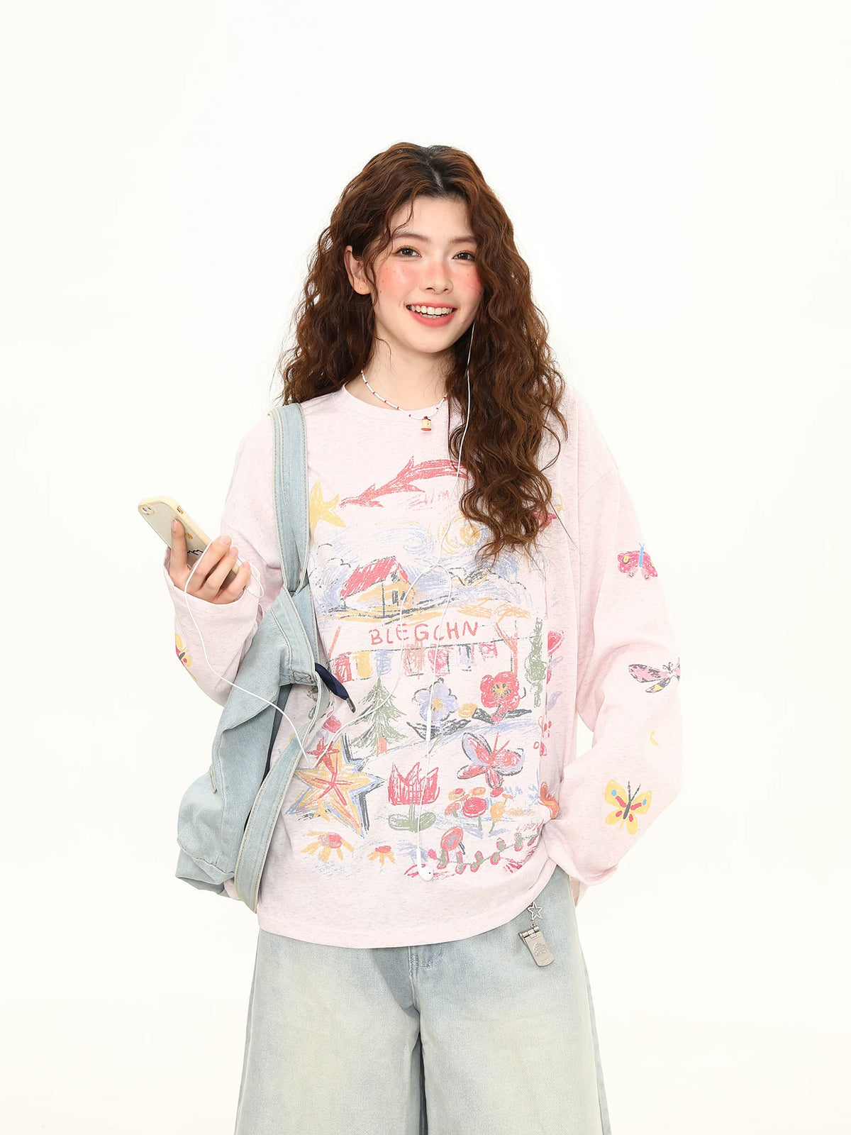 Graffiti-Print Oversized Long-Sleeve Top product view 4