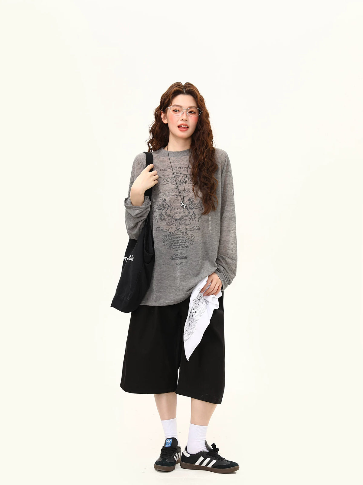 Sheer Graphic Oversized Long-Sleeve Top product view 3