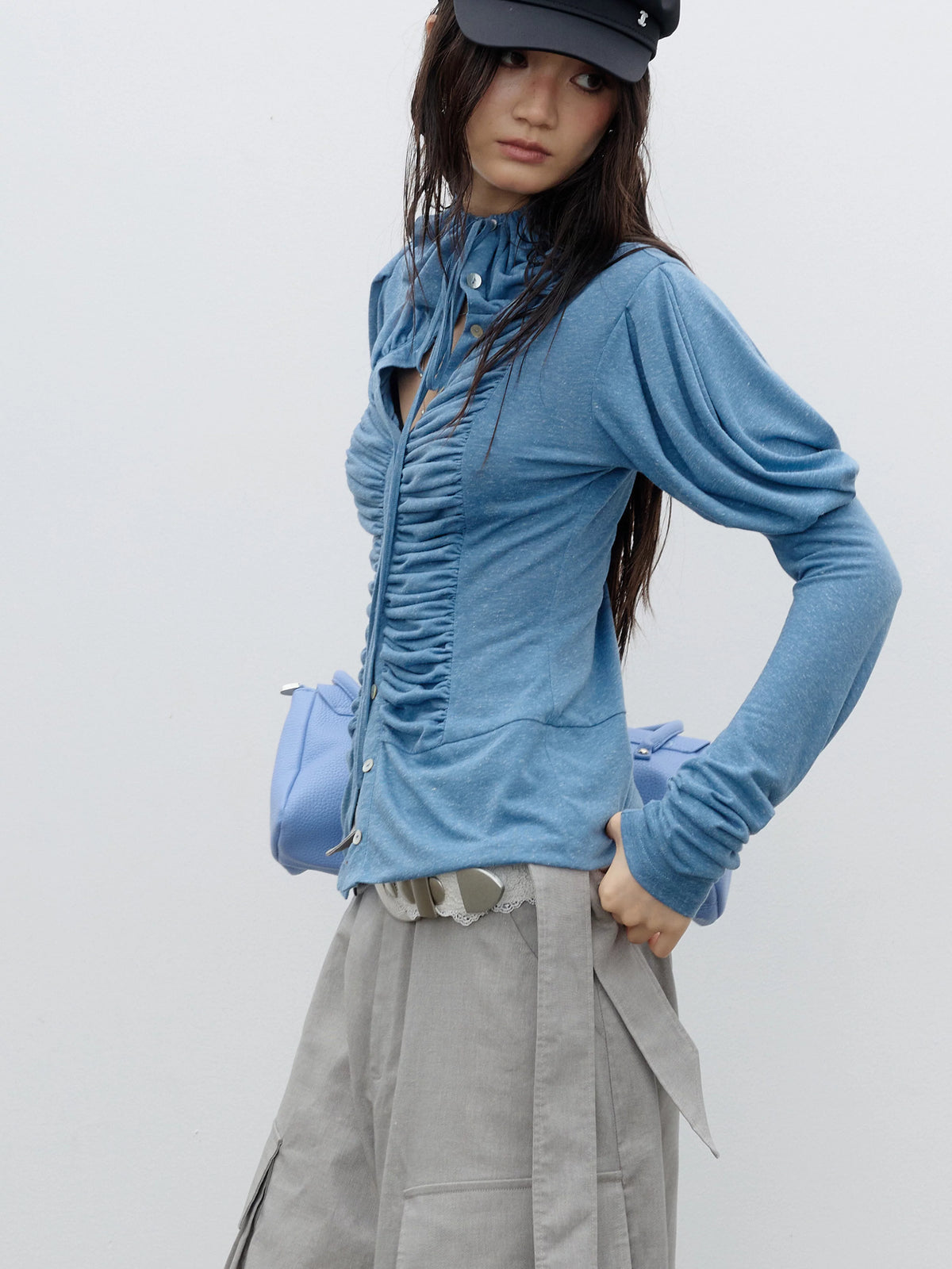 Sculpted High-Neck Ruched Tie Top product view 2