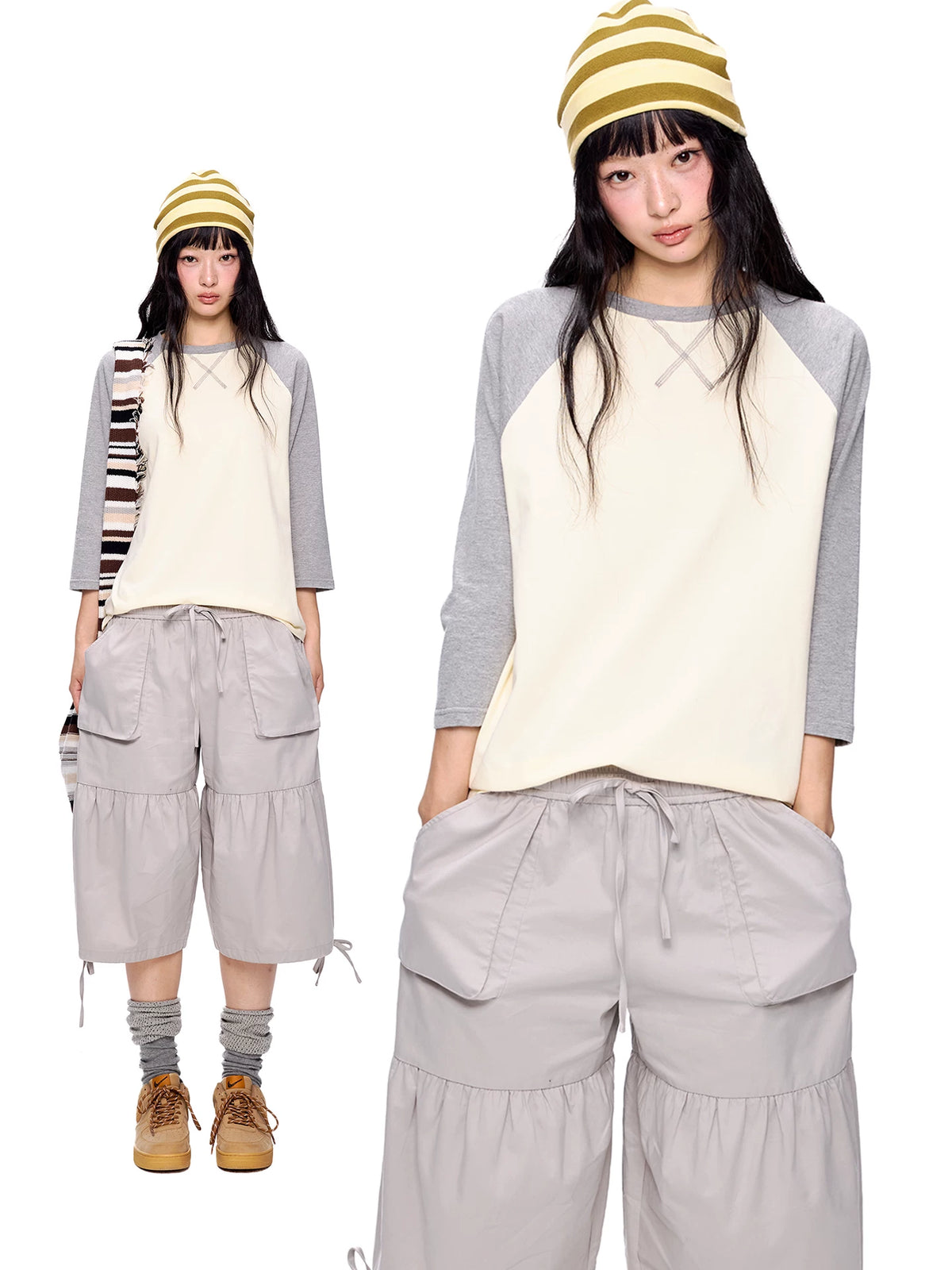 Contrast Raglan Three-Quarter Sleeve Tee product view 6