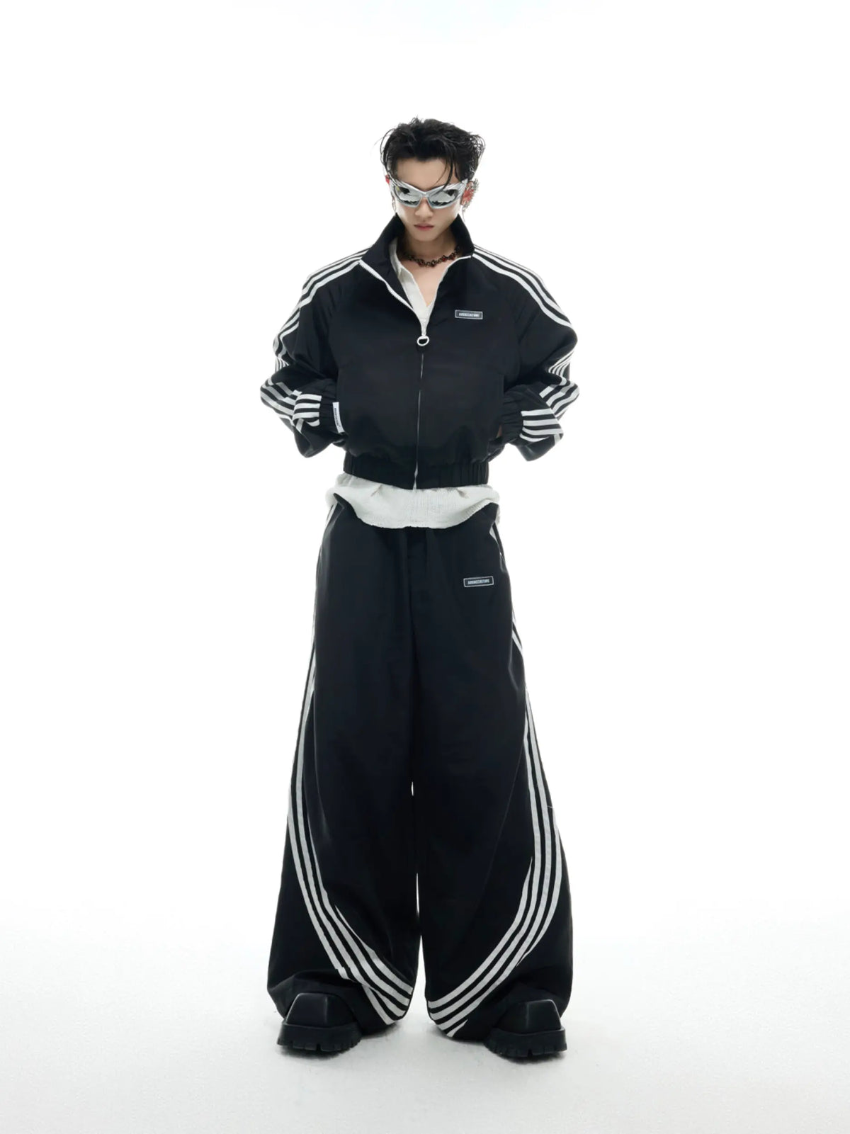 Four-Stripe Cropped Track Jacket and Pants Separates product view 3