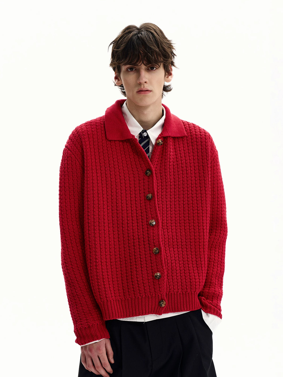 Collared Cable-Knit Button Cardigan product view 2