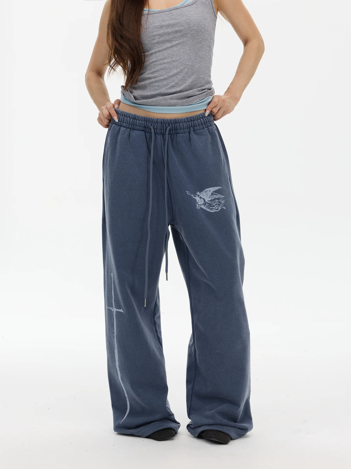 Washed Graphic Wide-Leg Sweatpants product view 3